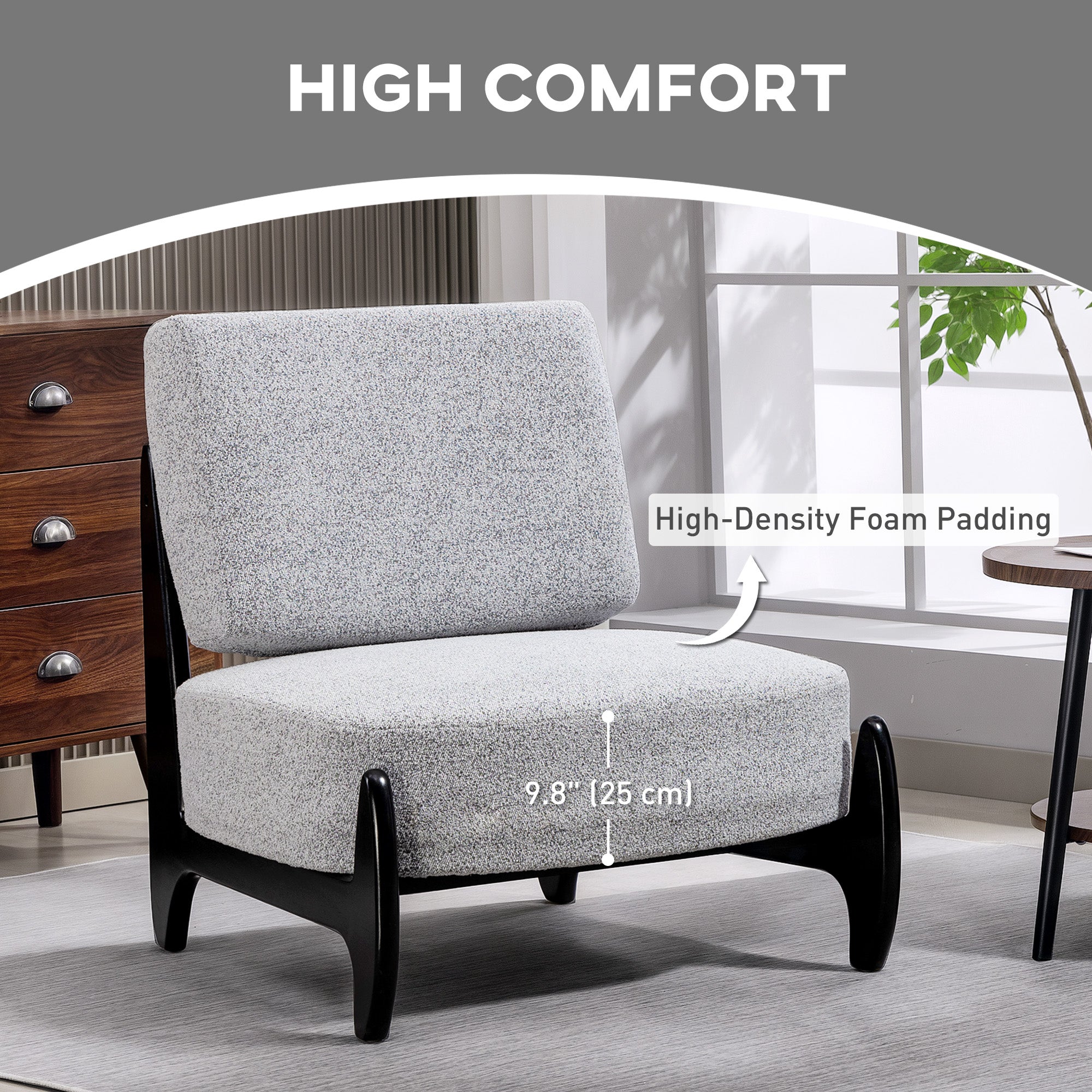 Ultra-Wide Accent Chair with Rubber Wood Frame, Modern Chenille Upholstered Bedroom Chair with Thick Cushion, High-Density Foam for Living Room, Grey