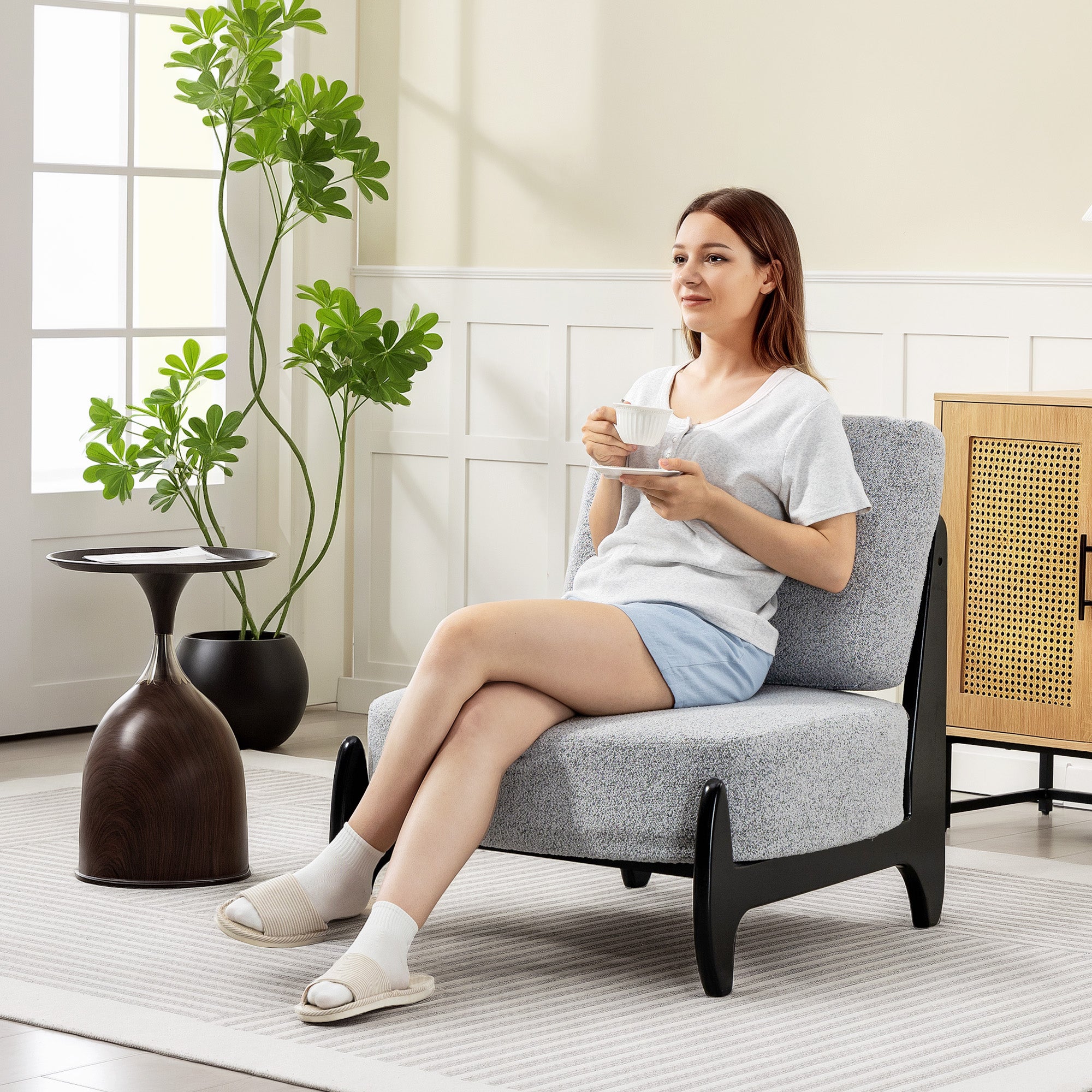 Ultra-Wide Accent Chair with Rubber Wood Frame, Modern Chenille Upholstered Bedroom Chair with Thick Cushion, High-Density Foam for Living Room, Grey