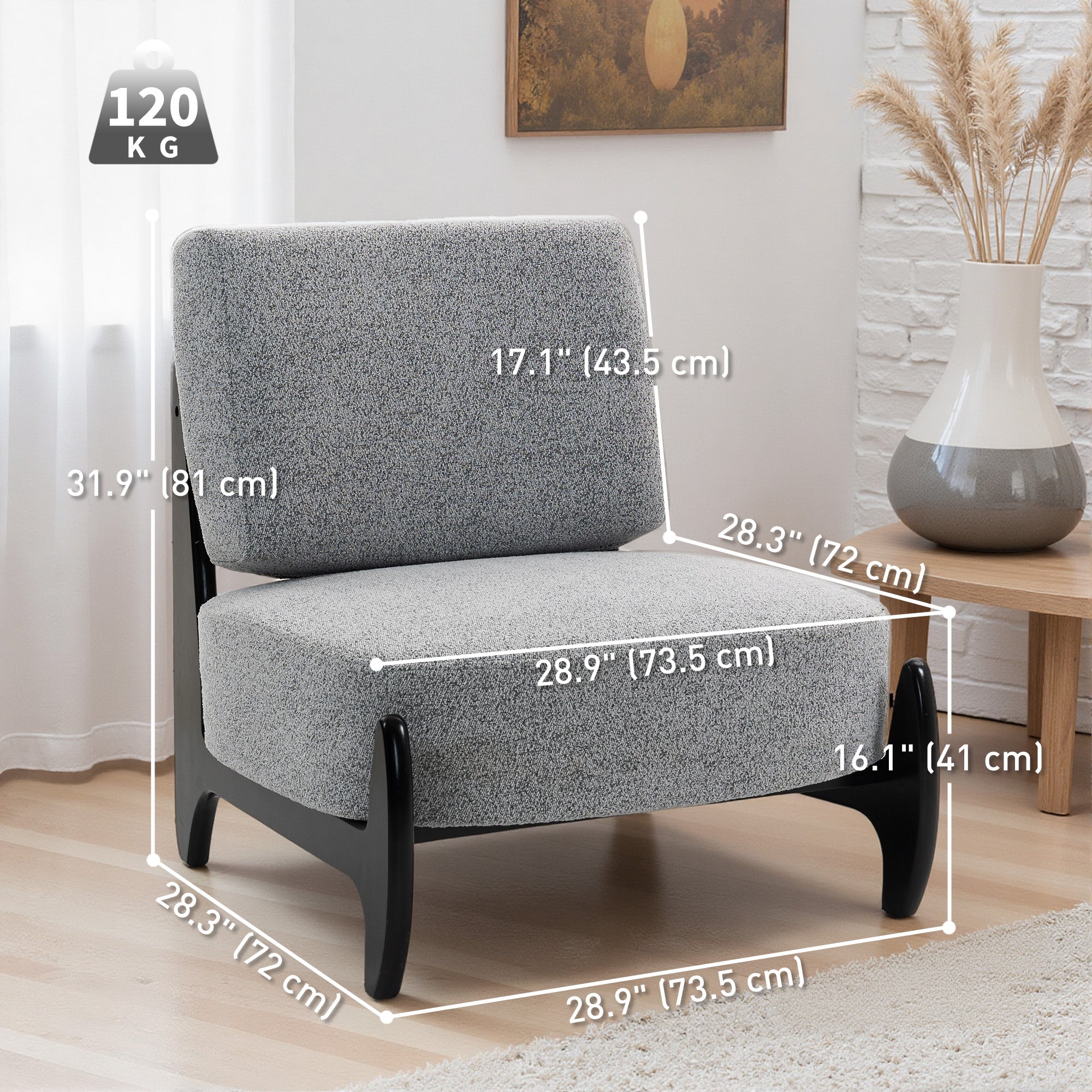 Ultra-Wide Accent Chair with Rubber Wood Frame, Modern Chenille Upholstered Bedroom Chair with Thick Cushion, High-Density Foam for Living Room, Grey