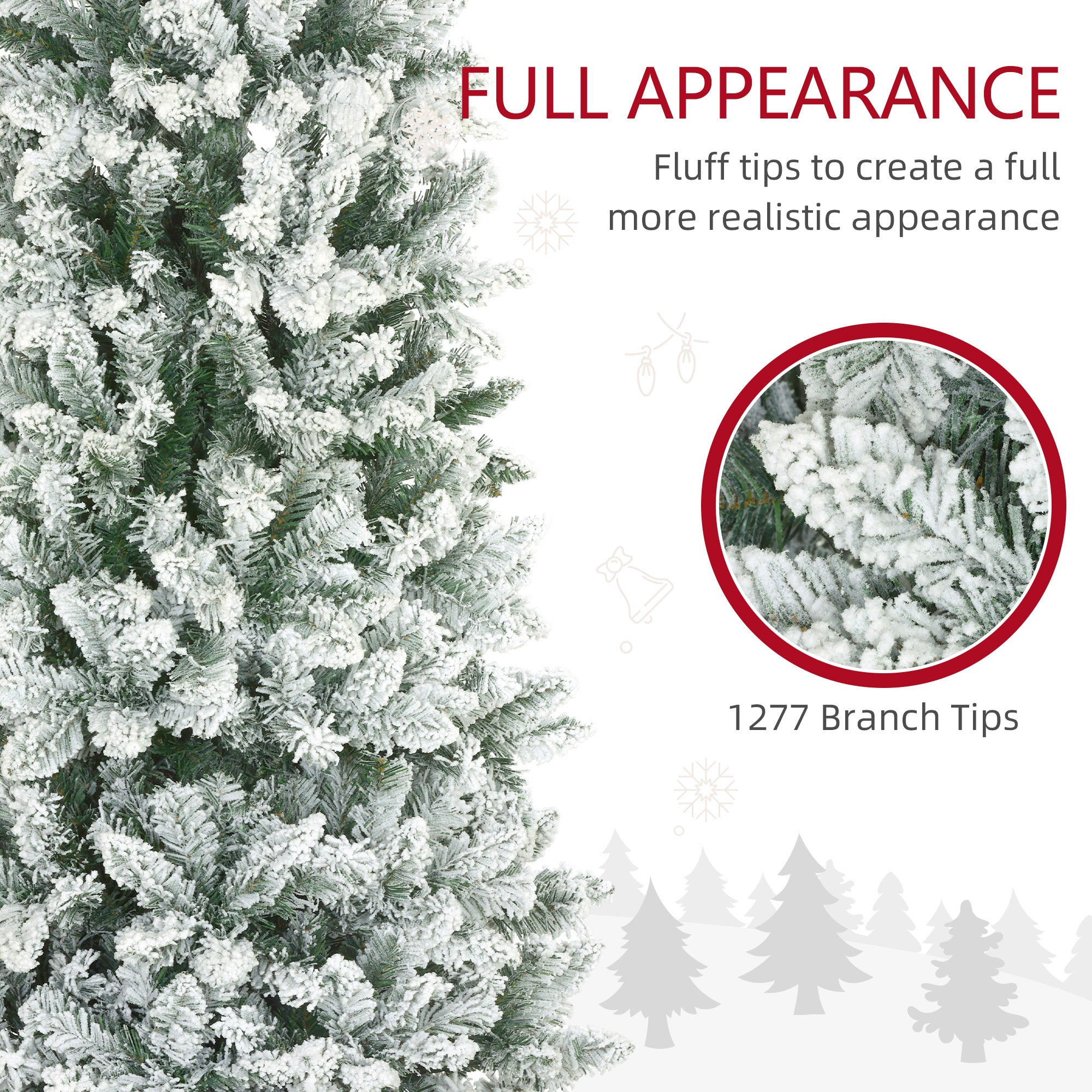 9ft Tall Pencil Christmas Tree, Artificial Flocked Christmas Tree with 1277 Branch Tips and Steel Base, Holiday Décor for Home Office, Green