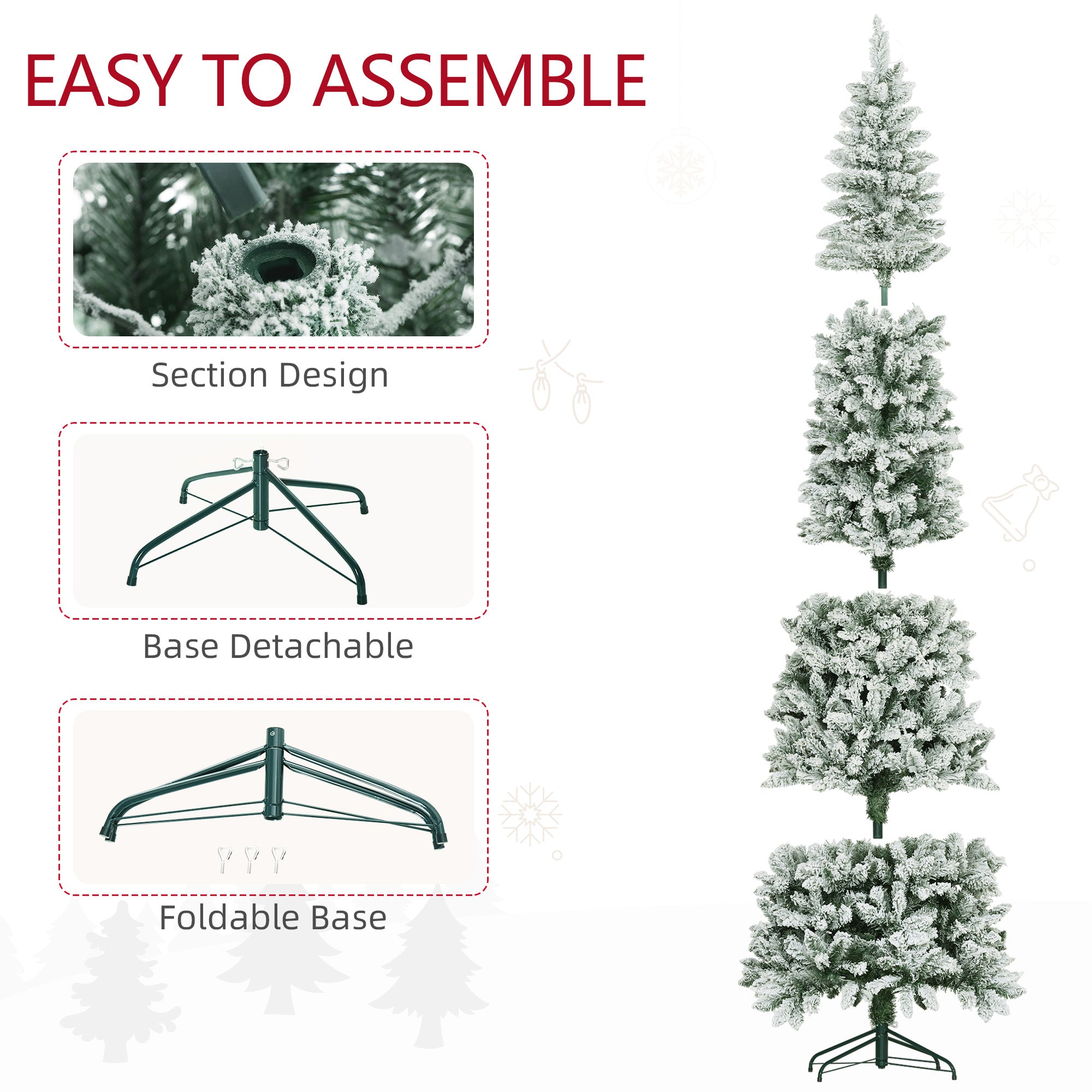 9ft Tall Pencil Christmas Tree, Artificial Flocked Christmas Tree with 1277 Branch Tips and Steel Base, Holiday Décor for Home Office, Green