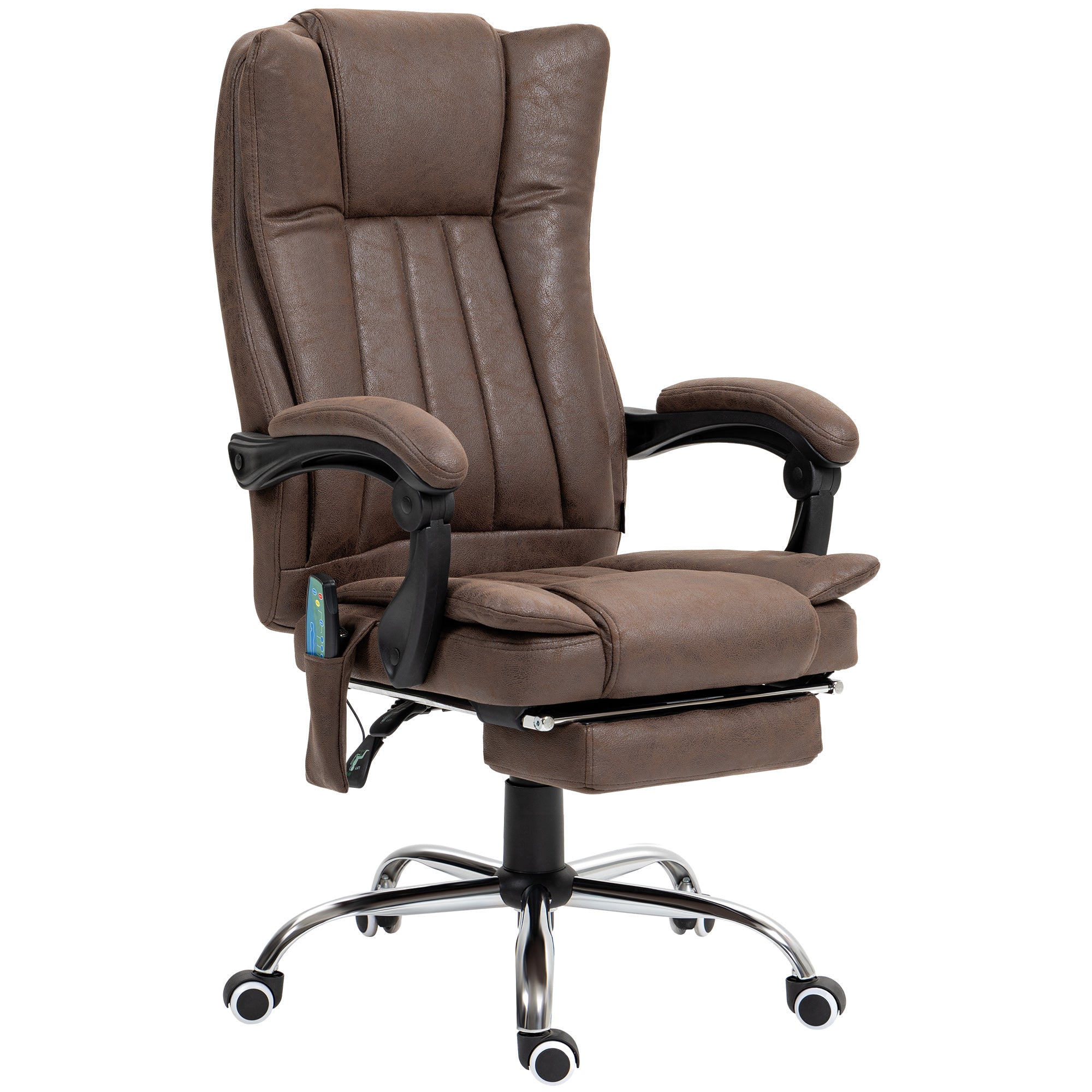 Vinsetto Office Chair with Massage and Heat, Microfibre Reclining Computer Desk Chair with Footrest and Adjustable Height, Swivel Wheels for Home Office, Dark Brown