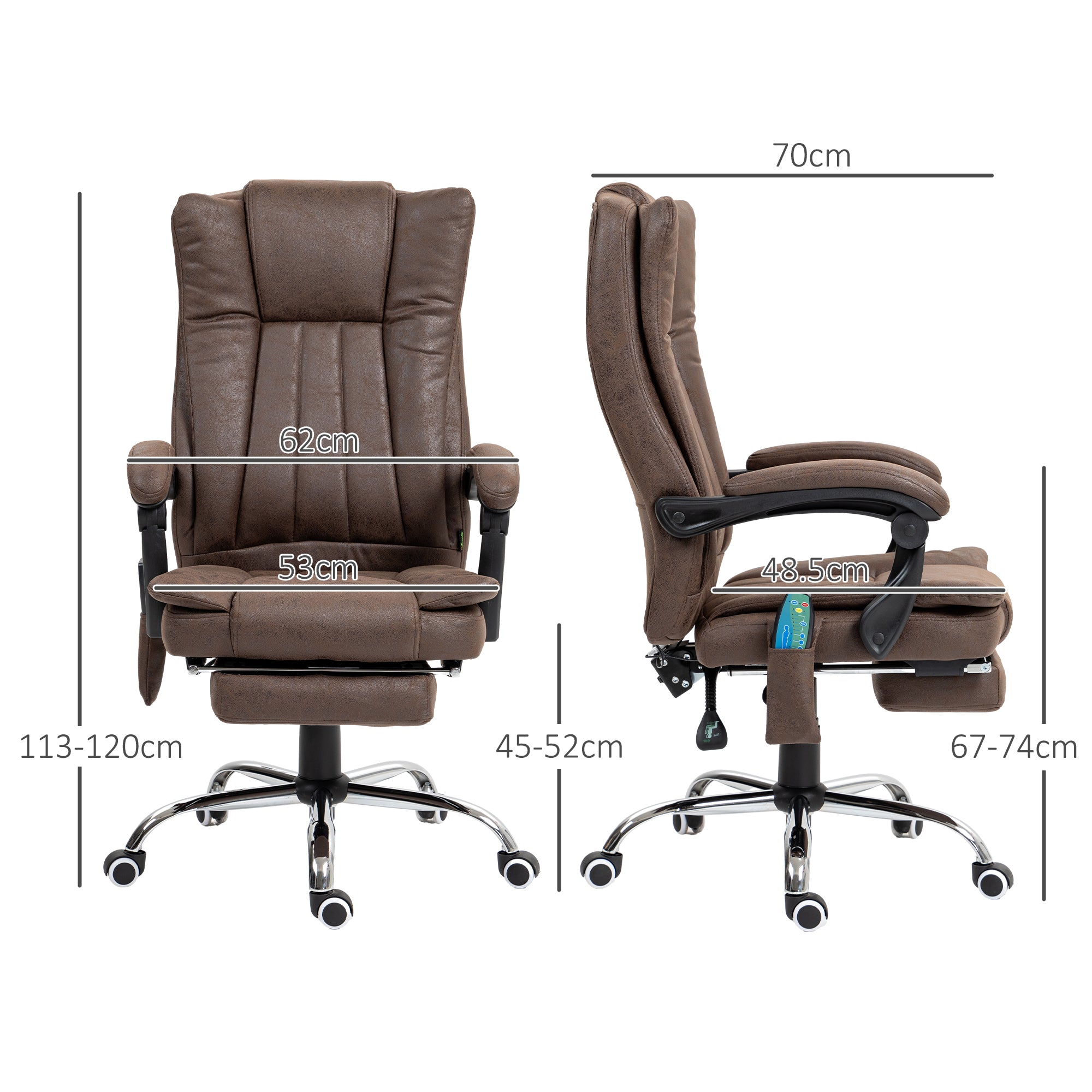 Vinsetto Office Chair with Massage and Heat, Microfibre Reclining Computer Desk Chair with Footrest and Adjustable Height, Swivel Wheels for Home Office, Dark Brown