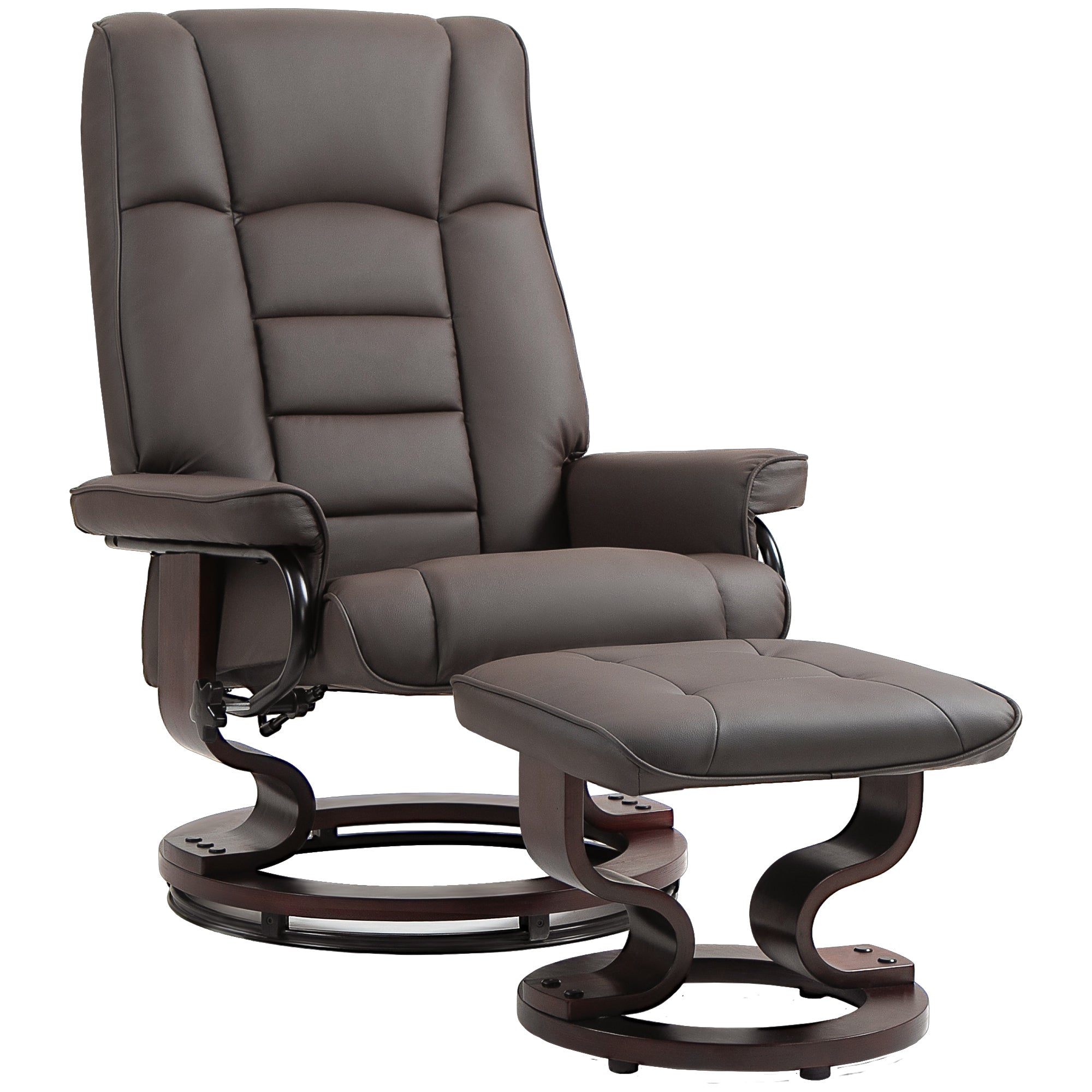 Faux Leather Reclining Chair with Ottoman, Manual Recliner with Tufted Back and Wood Frame for Living Room, Brown
