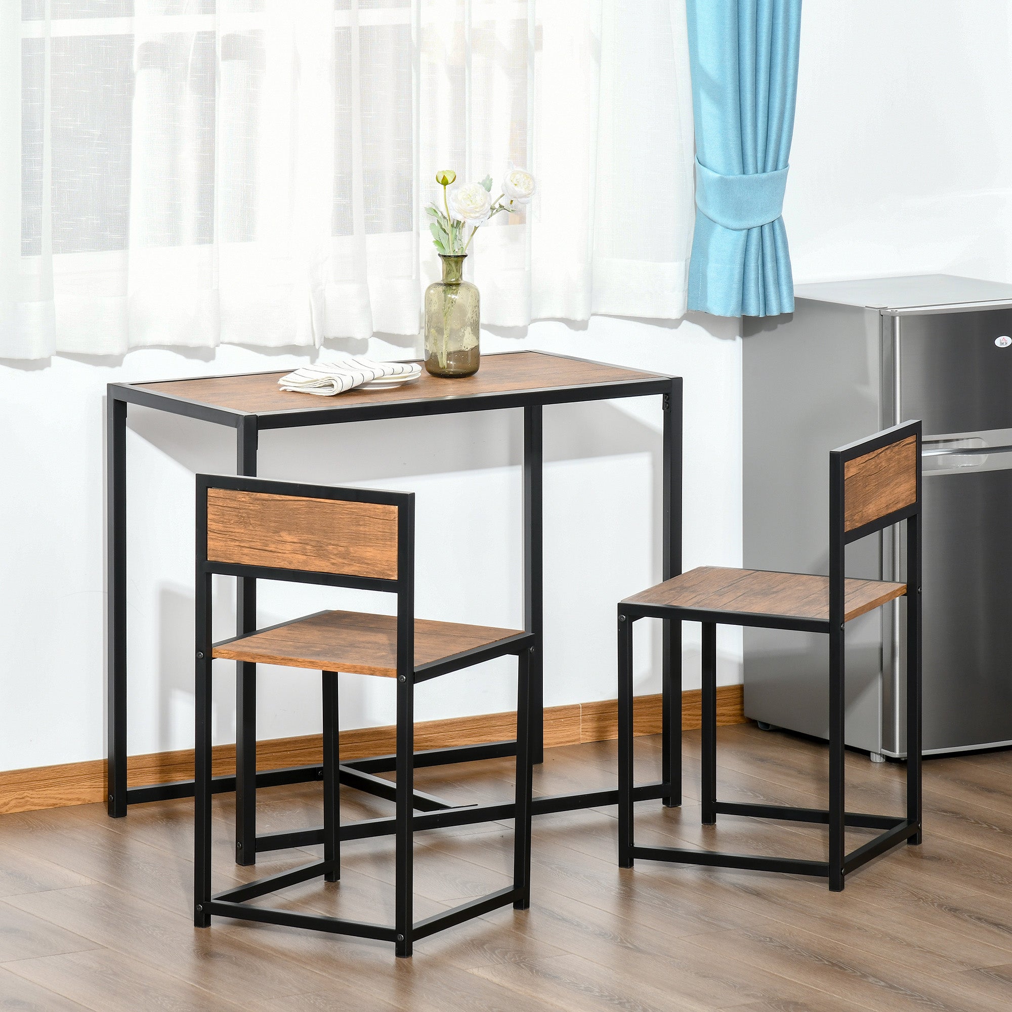 3-Piece Dining Room Set, Industrial Kitchen Rectangular Table & 2 Dining Chairs, Rustic Brown