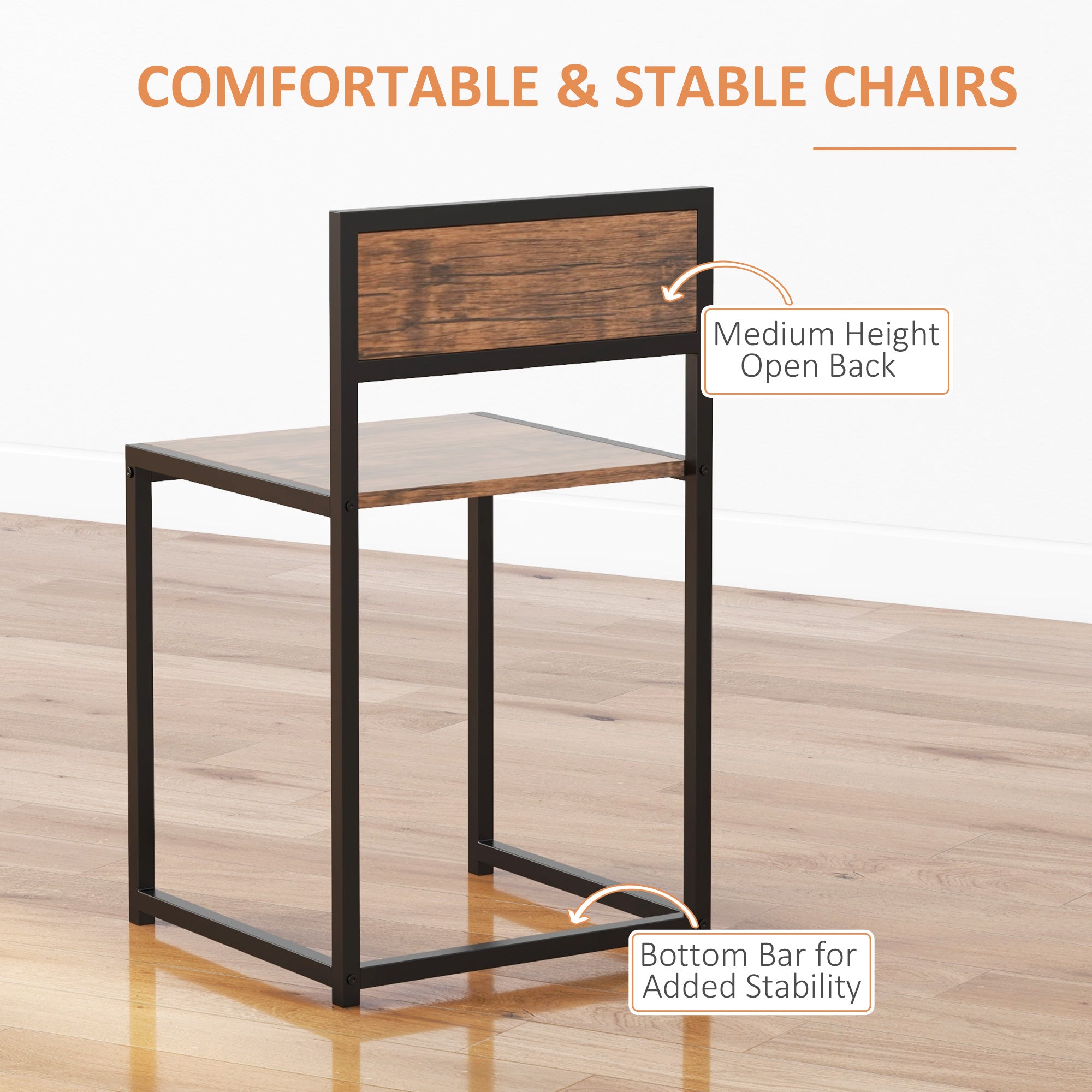 3-Piece Dining Room Set, Industrial Kitchen Rectangular Table & 2 Dining Chairs, Rustic Brown