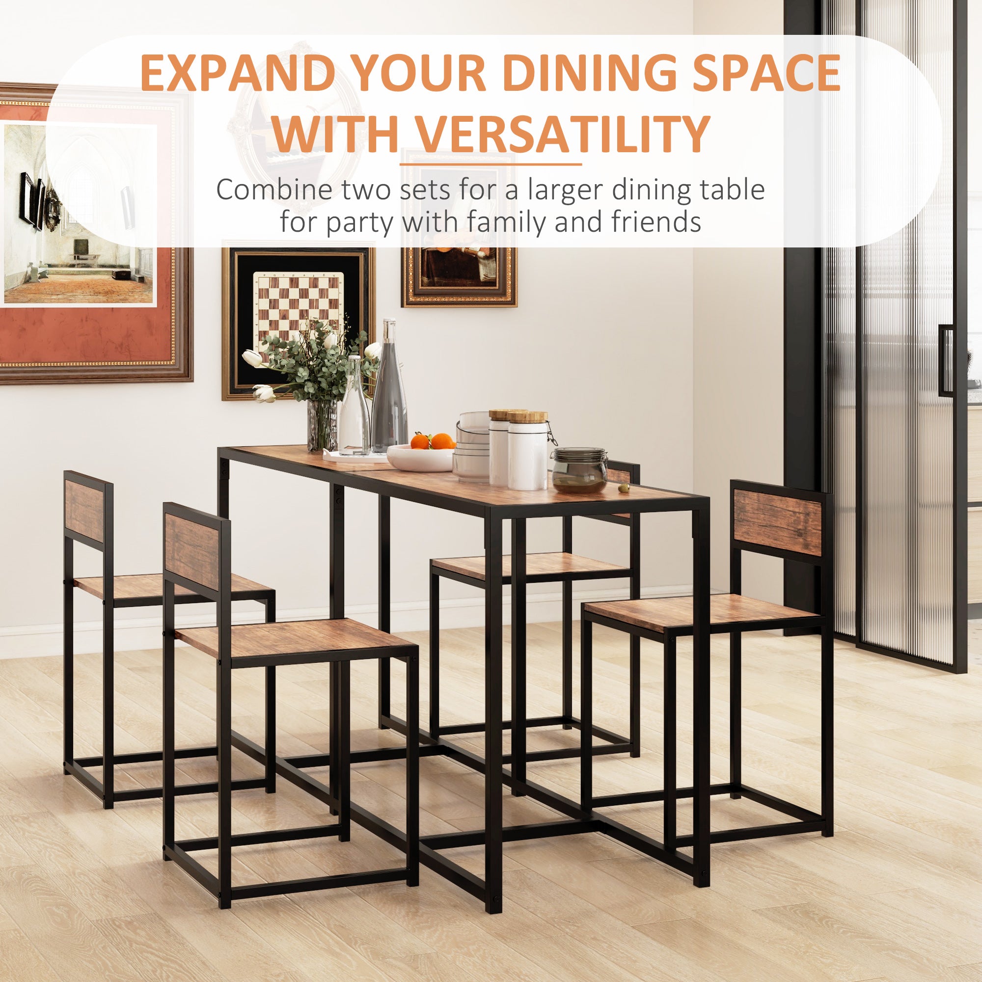 3-Piece Dining Room Set, Industrial Kitchen Rectangular Table & 2 Dining Chairs, Rustic Brown