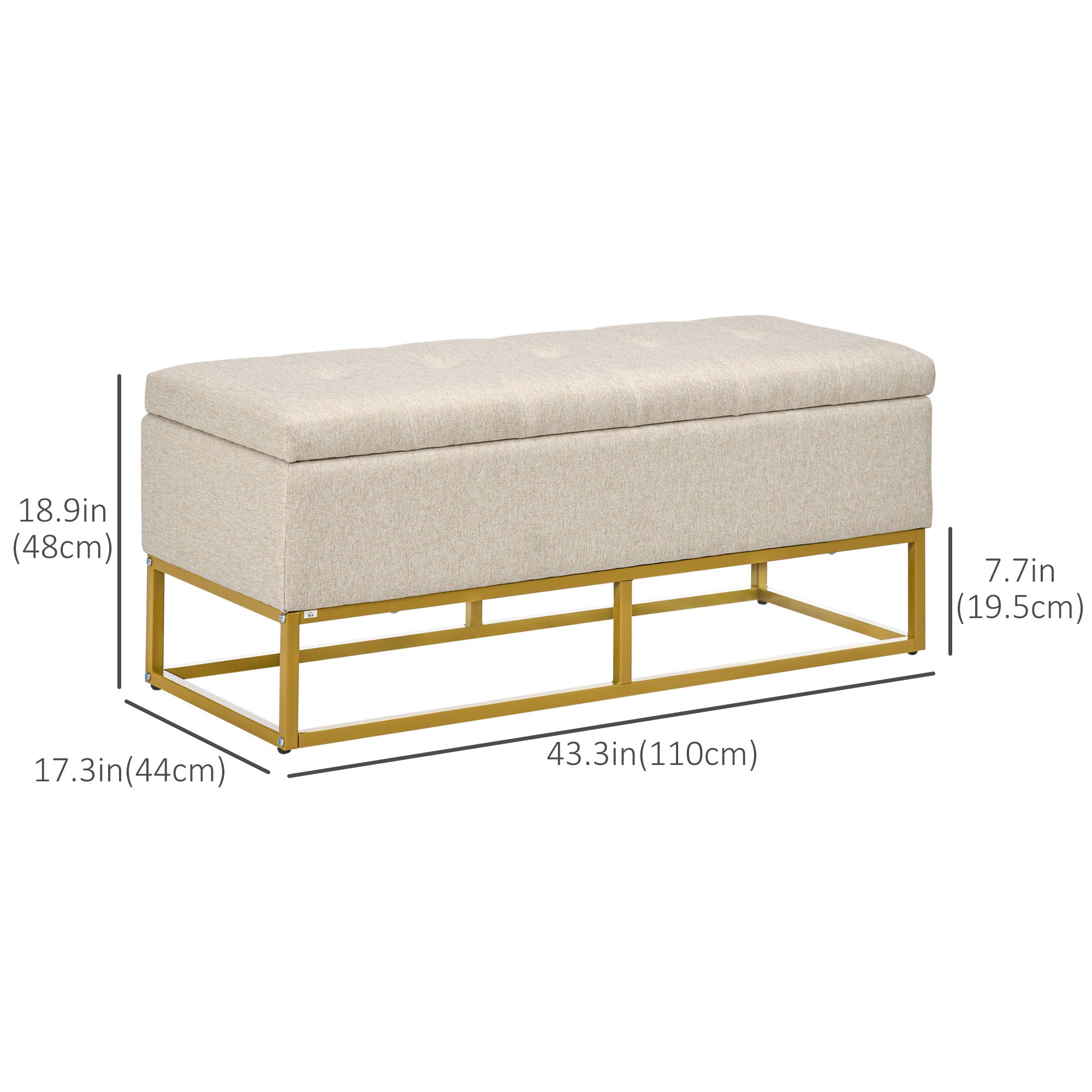 HOMCOM Storage Ottoman with Flip Top, Upholstered Storage Bench, Linen Fabric Footstool with Steel Legs for Living Room, Bedroom, Beige