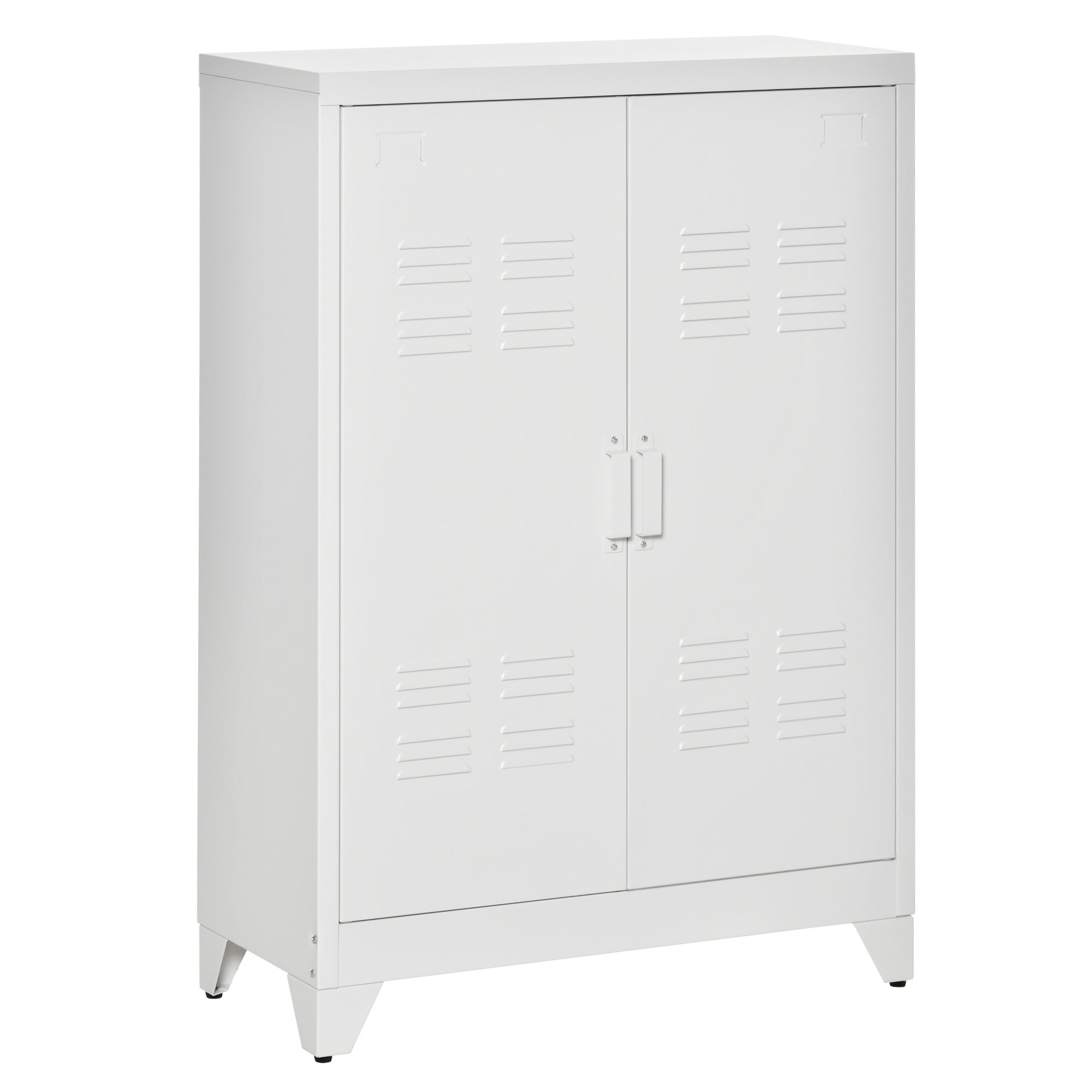 Industrial Steel Garage Storage Cabinet w/ Double Doors & Adjustable Shelves, White