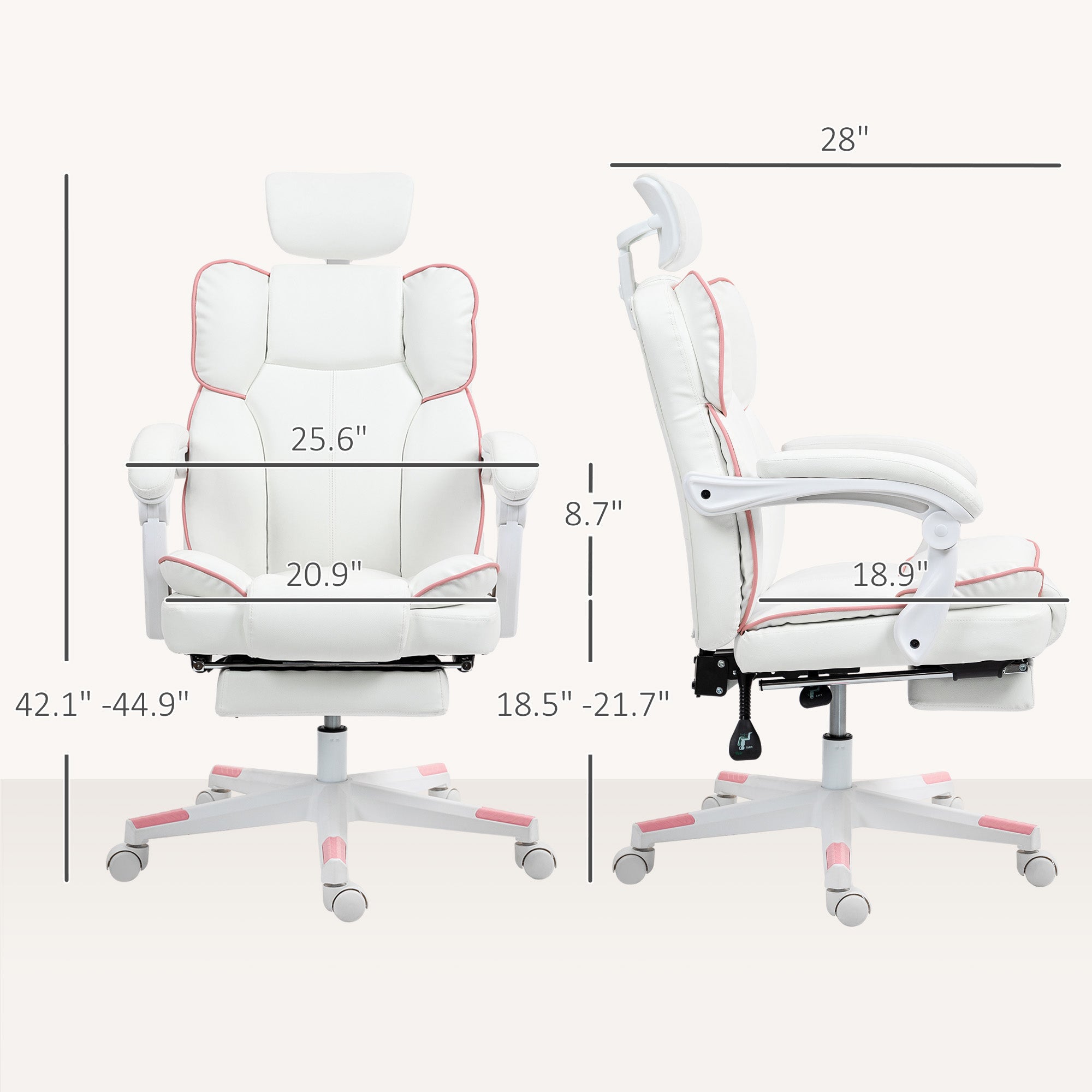 HOMCOM Executive Office Chair, High Back Desk Chair with Headrest, Swivel Wheels, Foot Rest, Overstuffed Reclining PU Leather Computer Chair for Home, White