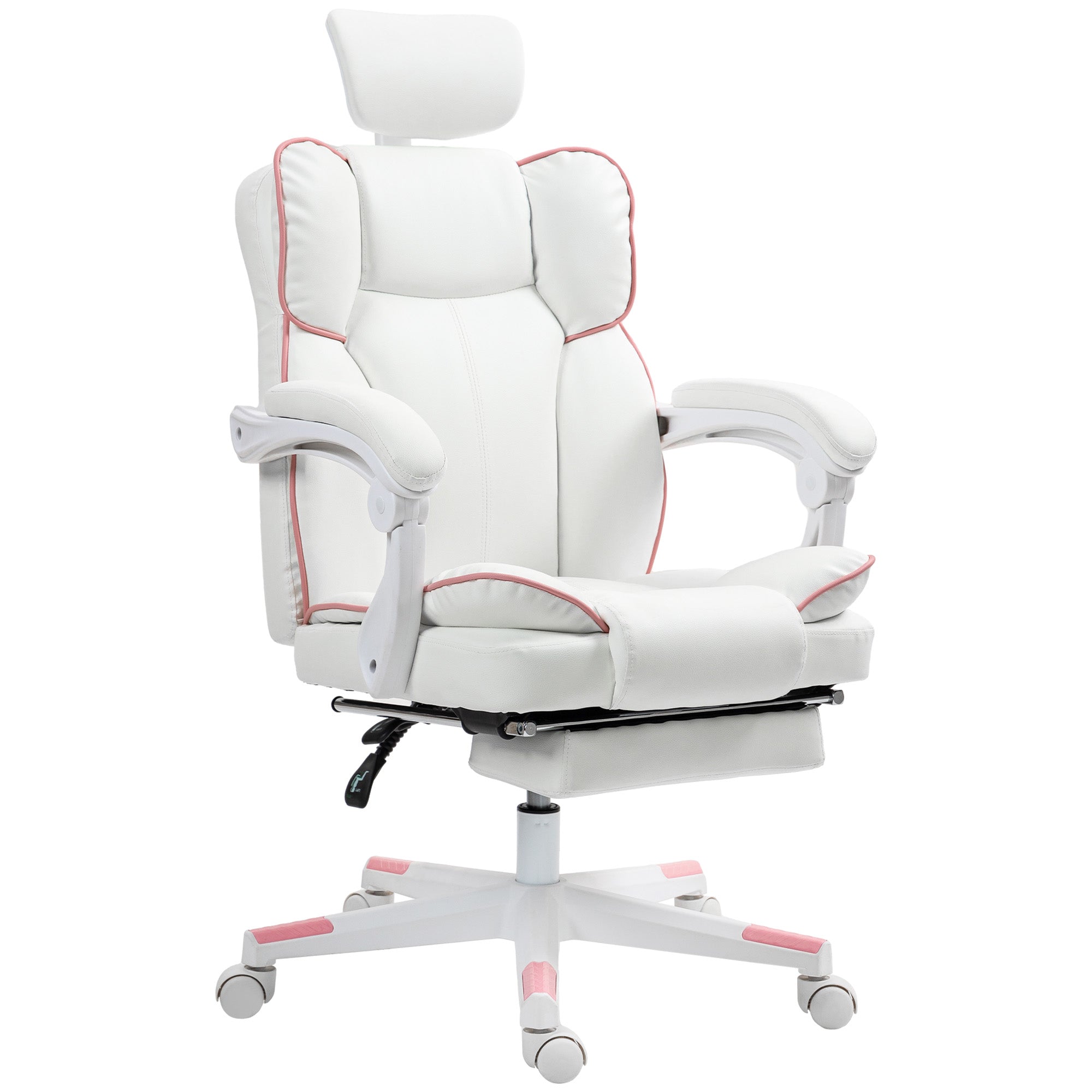 HOMCOM Executive Office Chair, High Back Desk Chair with Headrest, Swivel Wheels, Foot Rest, Overstuffed Reclining PU Leather Computer Chair for Home, White