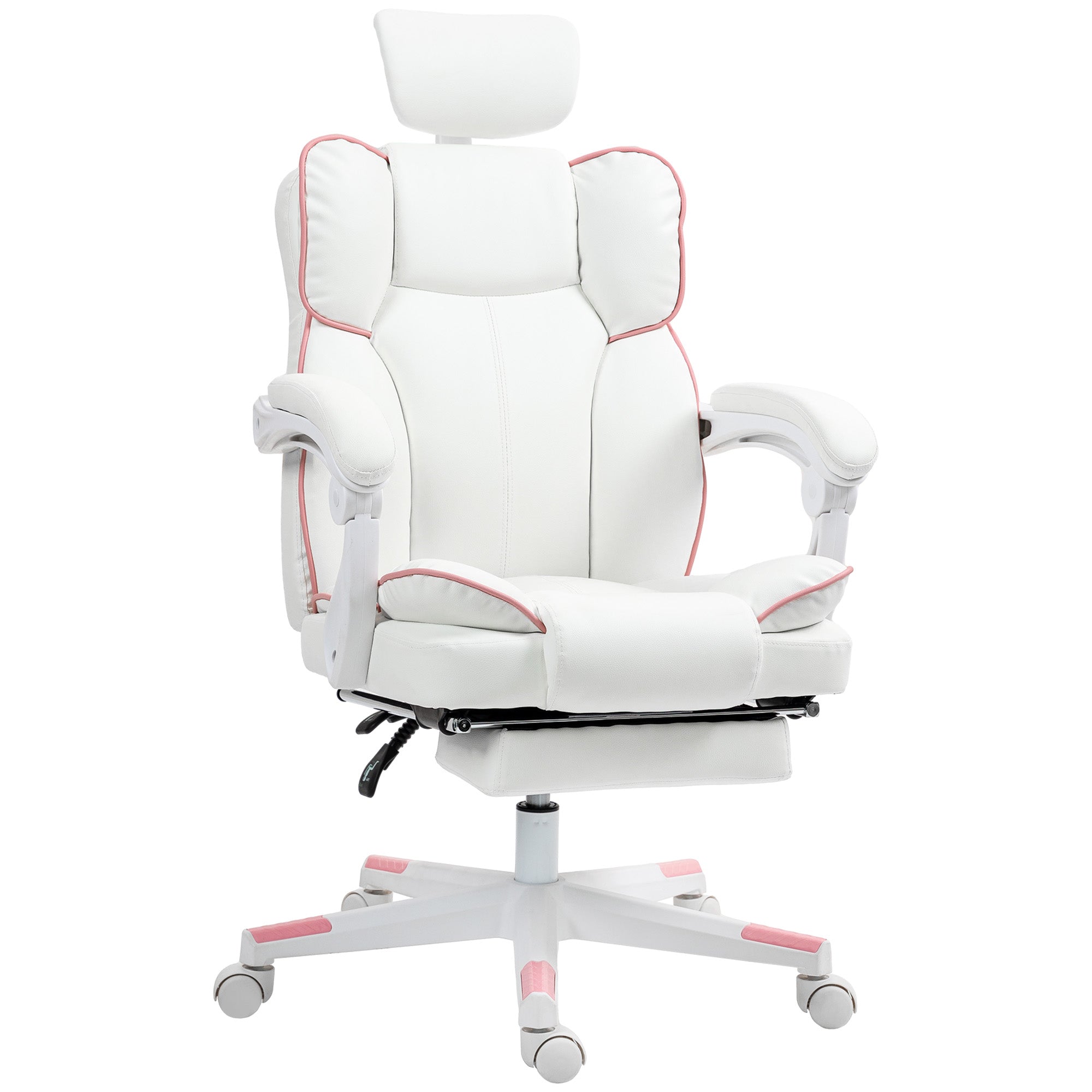 HOMCOM Executive Office Chair, High Back Desk Chair with Headrest, Swivel Wheels, Foot Rest, Overstuffed Reclining PU Leather Computer Chair for Home, White
