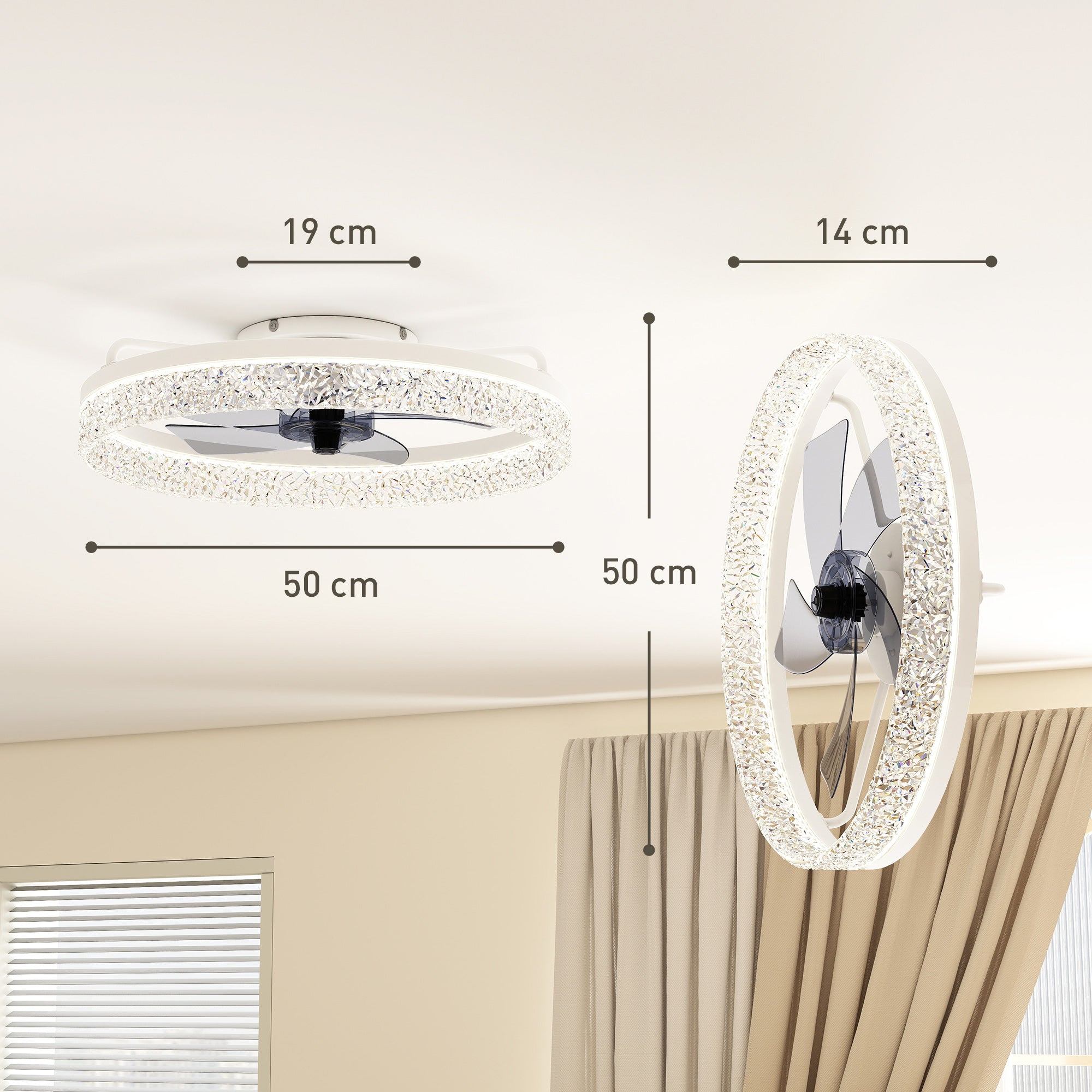 Ceiling Fans with Lights and Remote & App Control, 50 cm Modern LED Ceiling Fan Light with 3 Colour Temperatures, 6 Speed, Timer, Dimmable, Quiet Reversible DC Motor, for Bedroom, Study, White