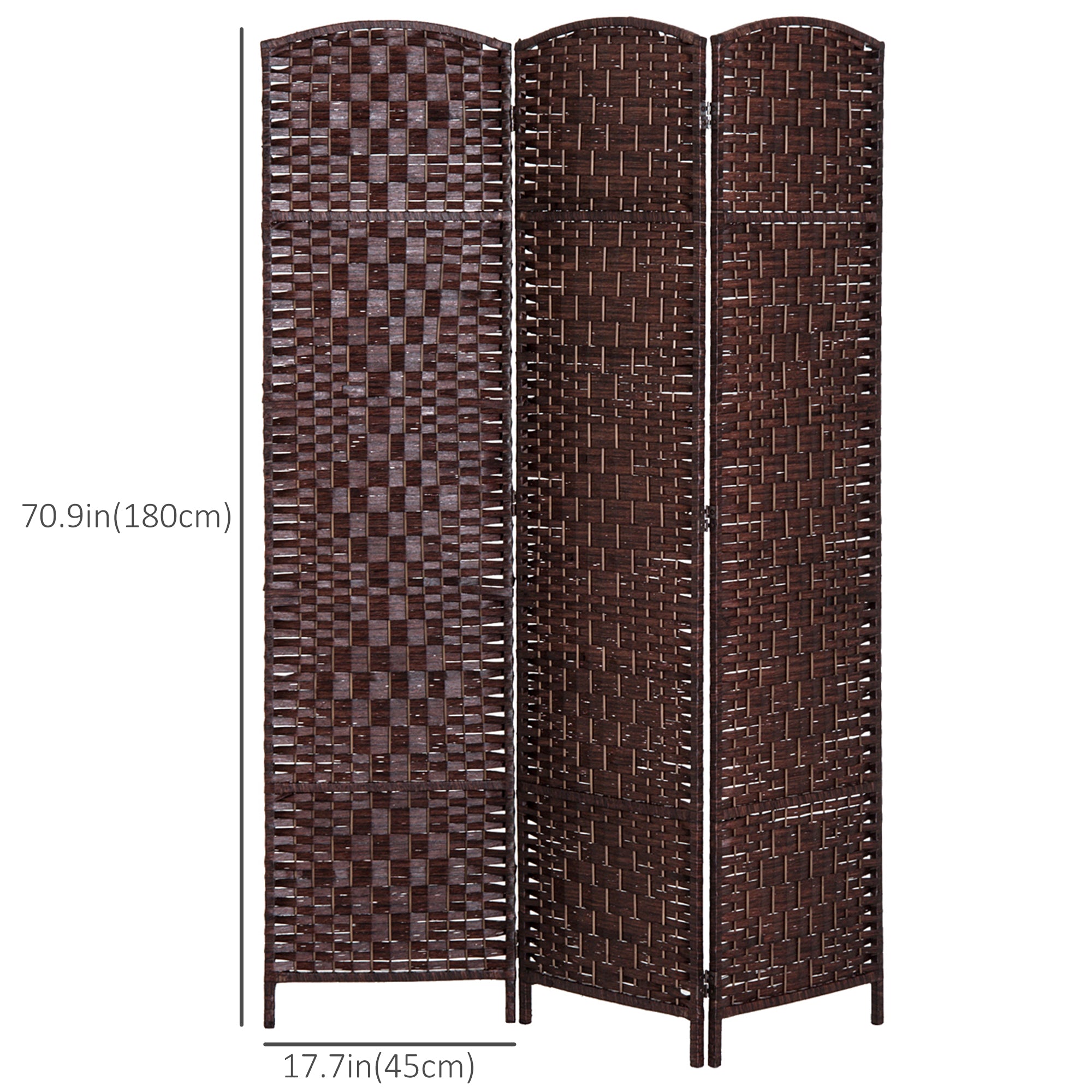 HOMCOM 3 Panels Room Divider, 6 Ft Tall Indoor Portable Folding Privacy Screens, Hand-Woven Double Hinged Freestanding Partition Wall Divider for Home Office, Brown
