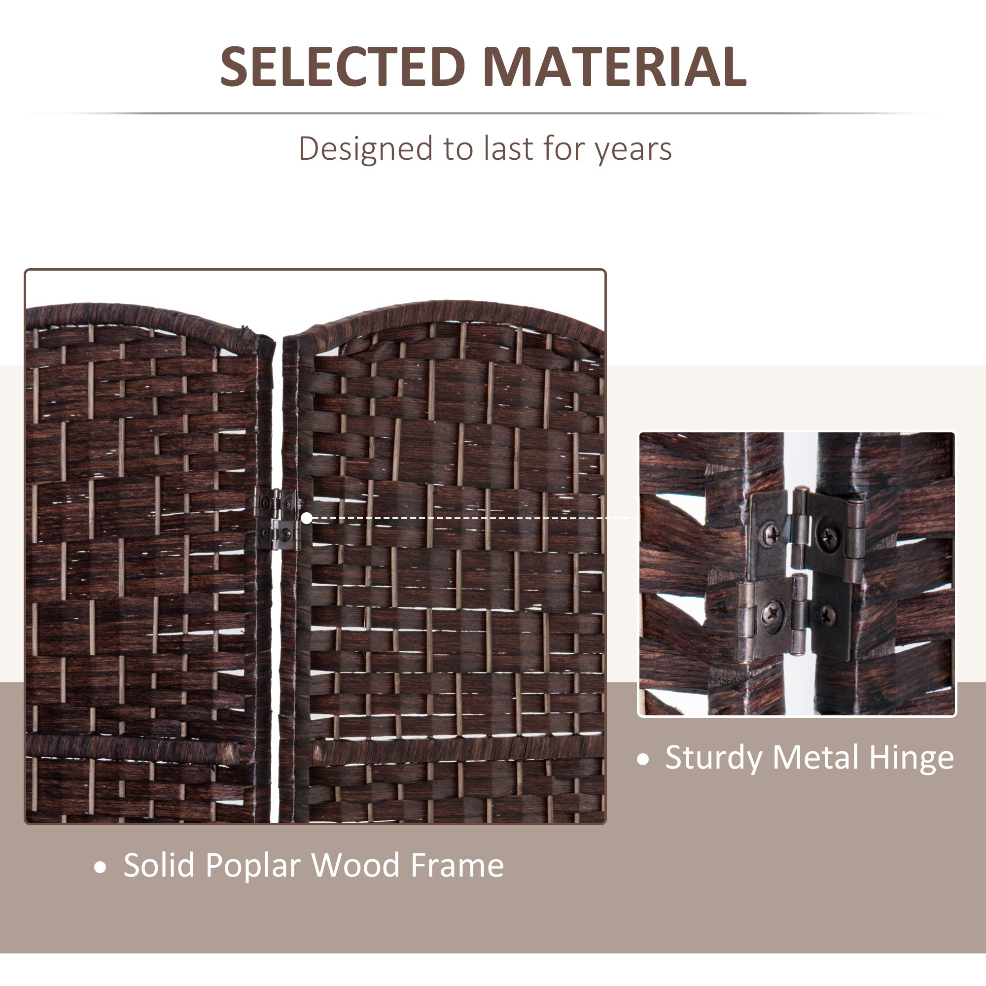 HOMCOM 3 Panels Room Divider, 6 Ft Tall Indoor Portable Folding Privacy Screens, Hand-Woven Double Hinged Freestanding Partition Wall Divider for Home Office, Brown