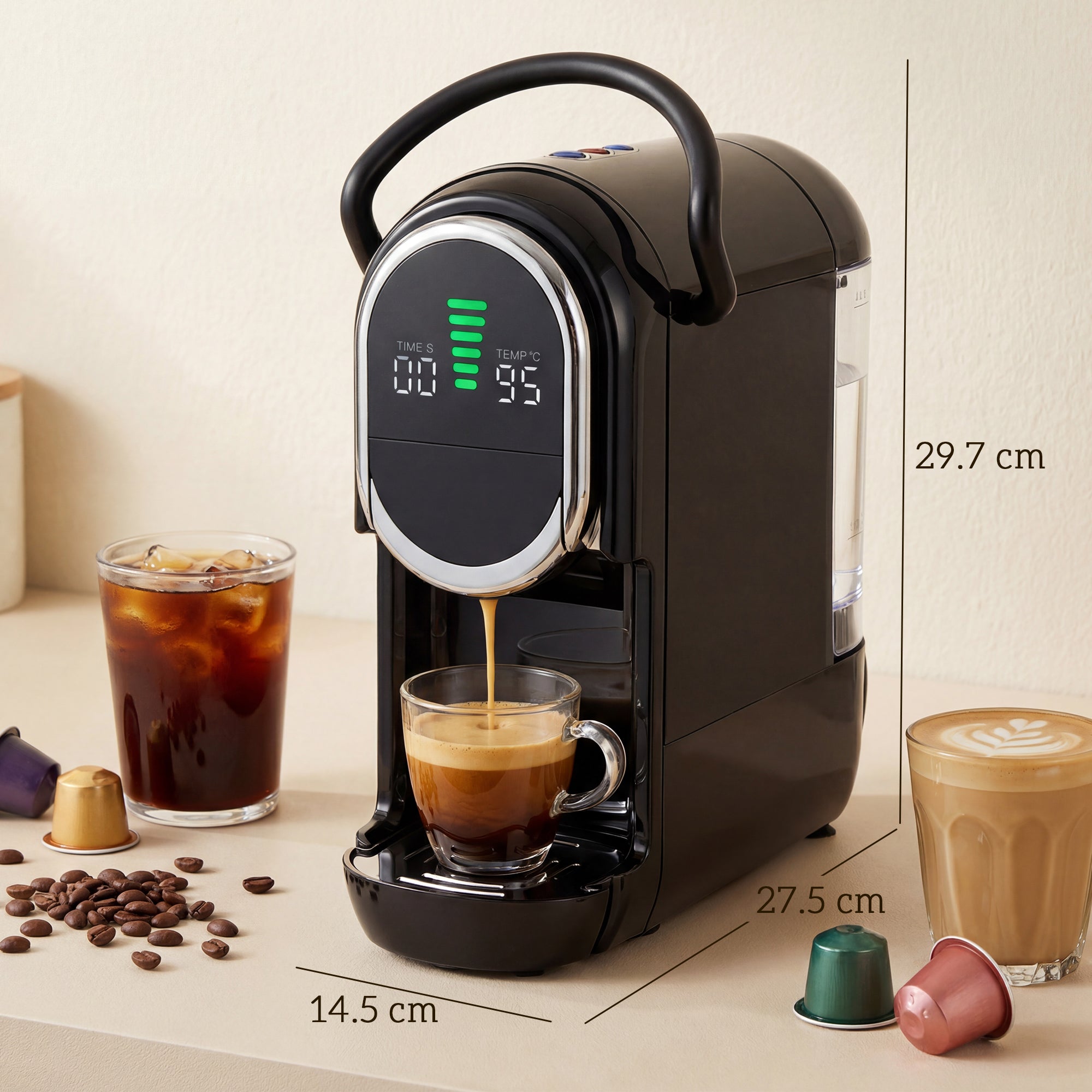 Pod Coffee Machine for Nespresso Original, Dolce Gusto Capsule and Ground Coffee, Small Semi Automatic Coffee Maker with 19 Bar Pump and 0.6L Water Tank for Home Office, Black