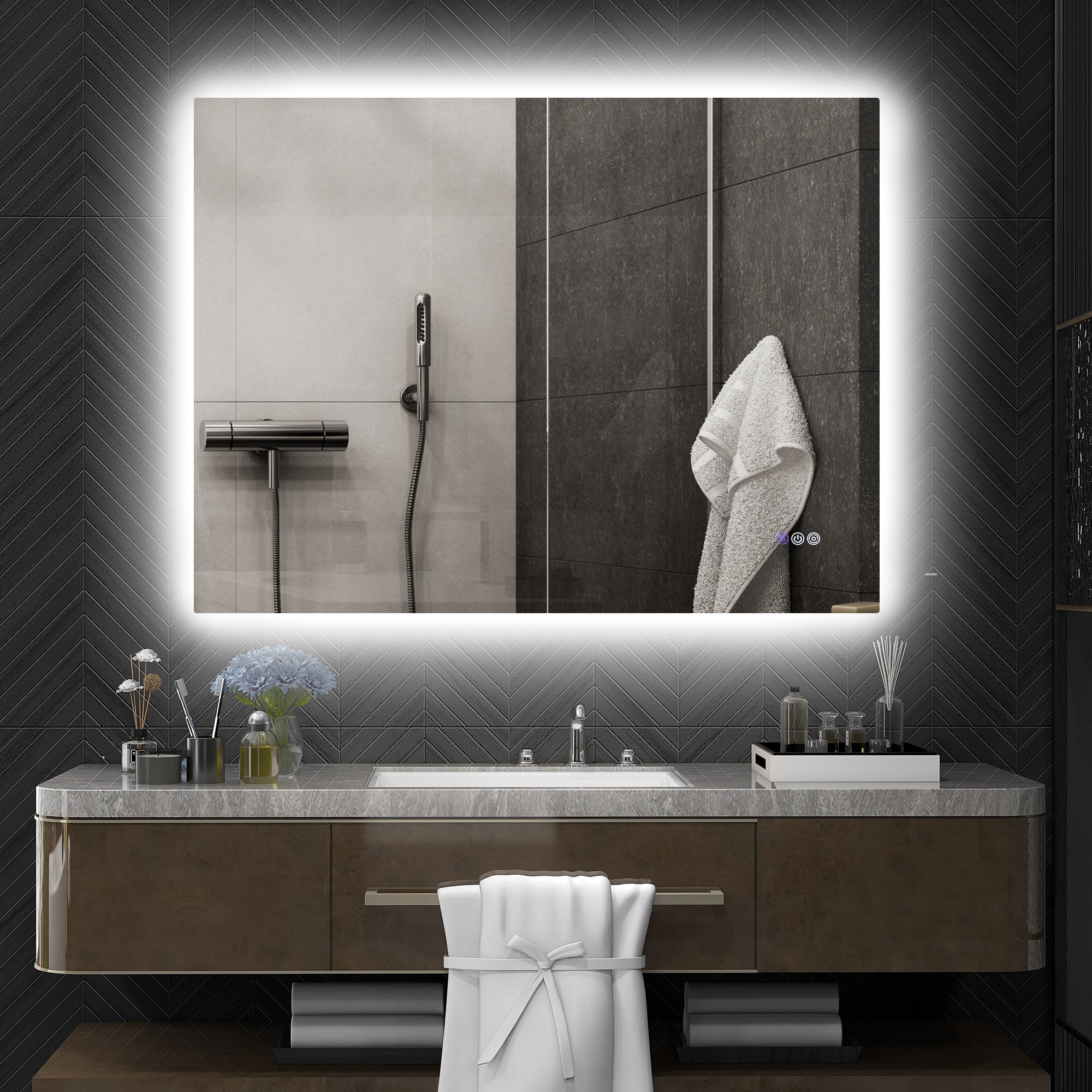 37" x 35" Dimmable LED Bathroom Mirror w/ Anti-Fog, Memory, Infinite Color Temperature