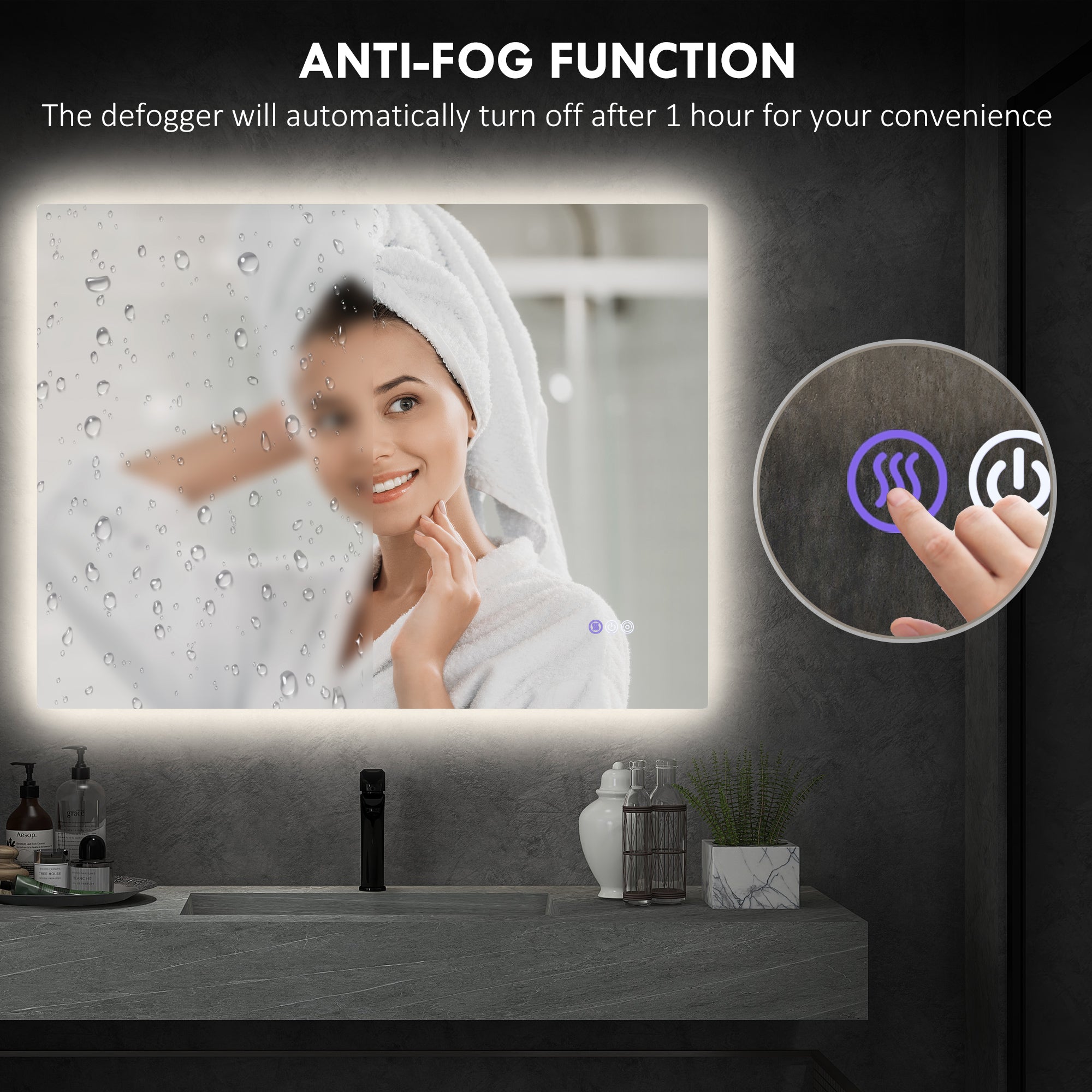 37" x 35" Dimmable LED Bathroom Mirror w/ Anti-Fog, Memory, Infinite Color Temperature