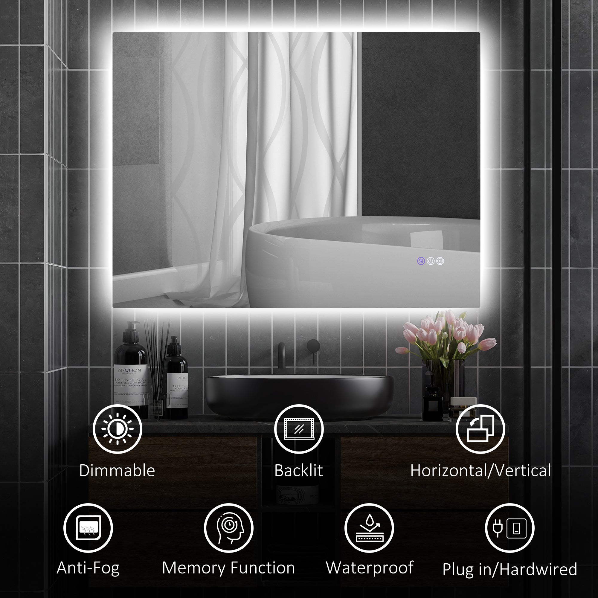 37" x 35" Dimmable LED Bathroom Mirror w/ Anti-Fog, Memory, Infinite Color Temperature