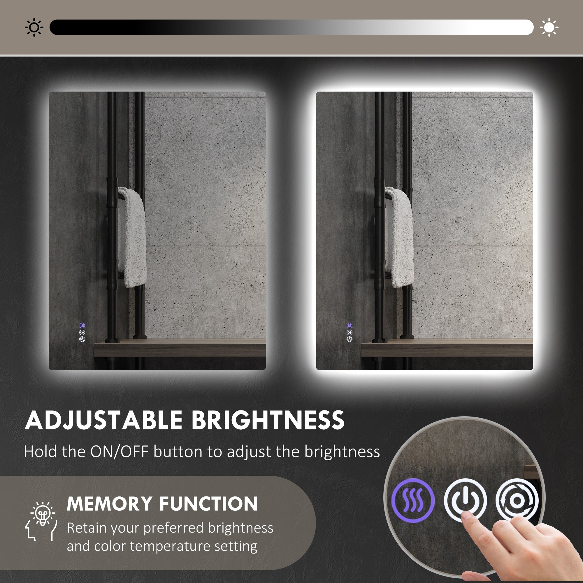 37" x 35" Dimmable LED Bathroom Mirror w/ Anti-Fog, Memory, Infinite Color Temperature