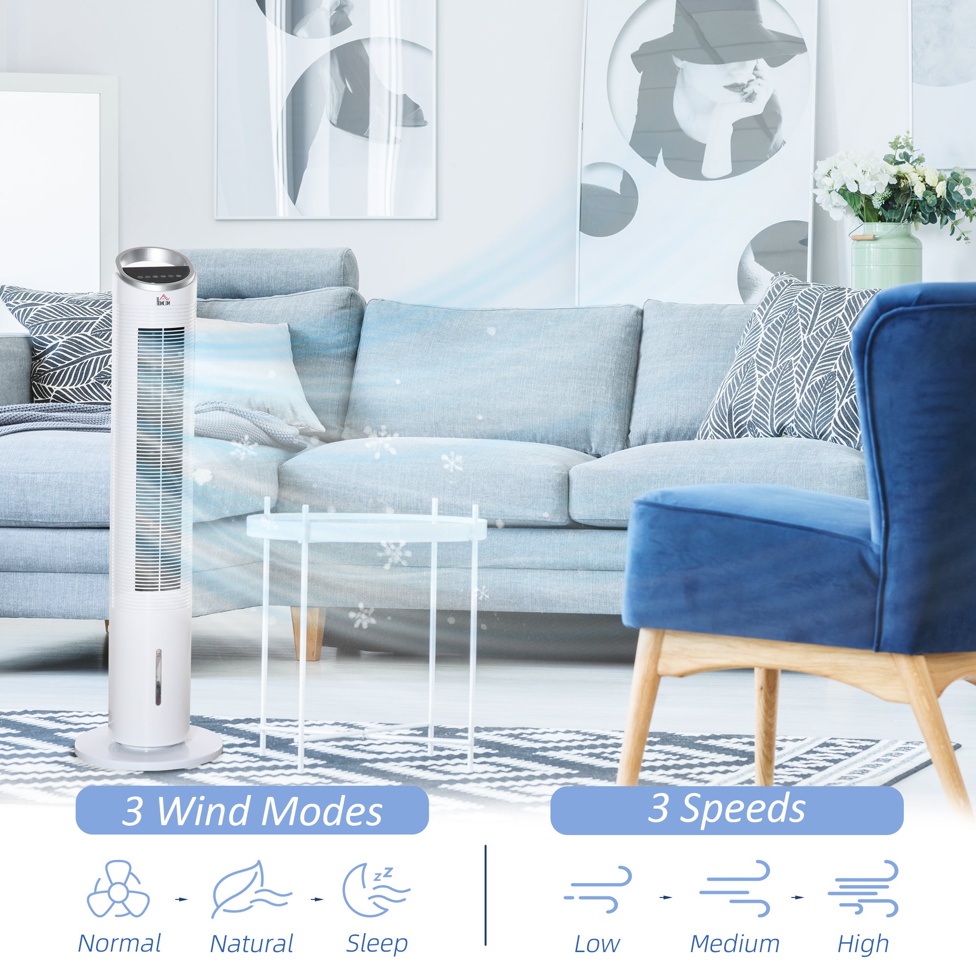 40" Portable Oscillating Air Cooler Fan 3 In 1 Standing Ice Floor Fan with Humidifier Remote White - HOMCOM