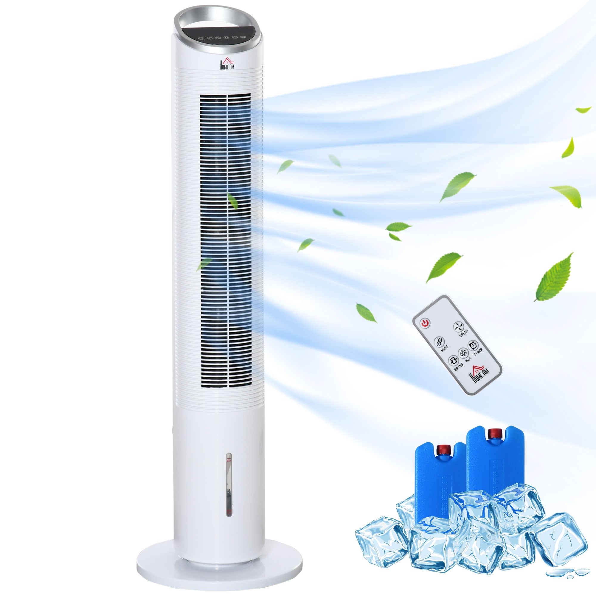 40" Portable Oscillating Air Cooler Fan 3 In 1 Standing Ice Floor Fan with Humidifier Remote White - HOMCOM
