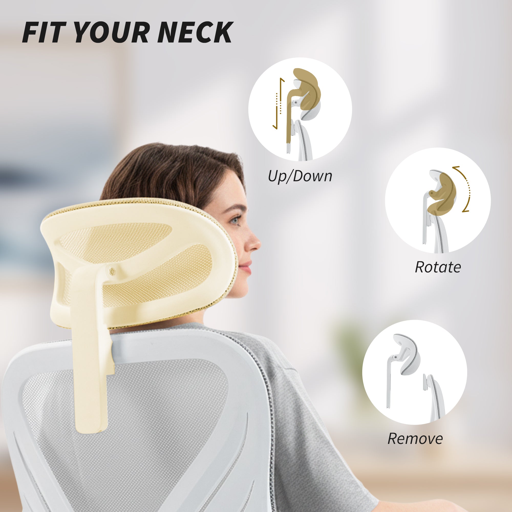 Ergonomic Office Chair, High Back Mesh Desk Chair with Foldable Backrest, 2D Headrest, Flip-up Armrest, Lumbar Support, Tilt Function, Swivel Wheels for Home Office, Light Grey