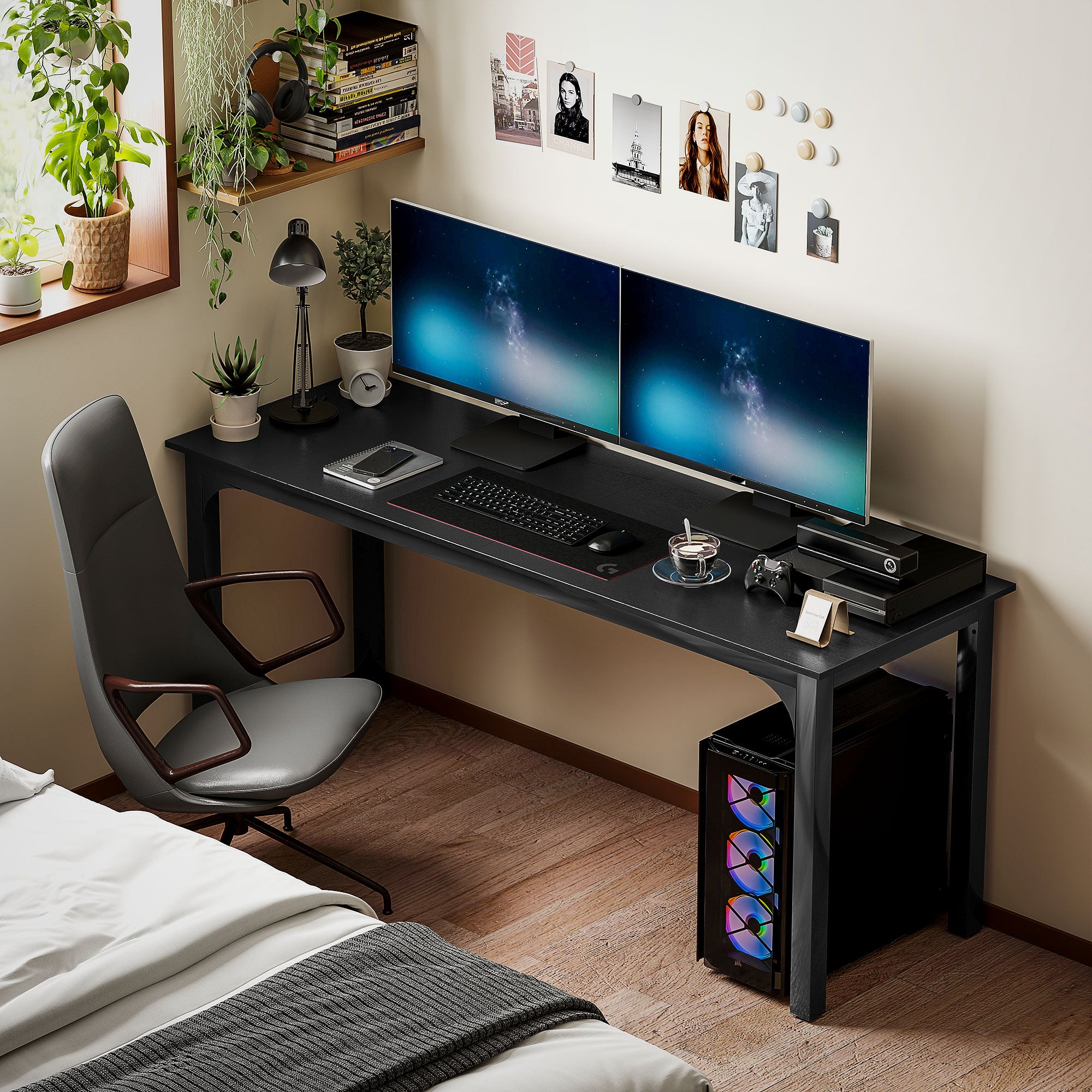 Large Computer Desk, 71" Long Home Office Desk for Two Person, Multi-Purpose Computer Table for Home Office Study, Distressed Black
