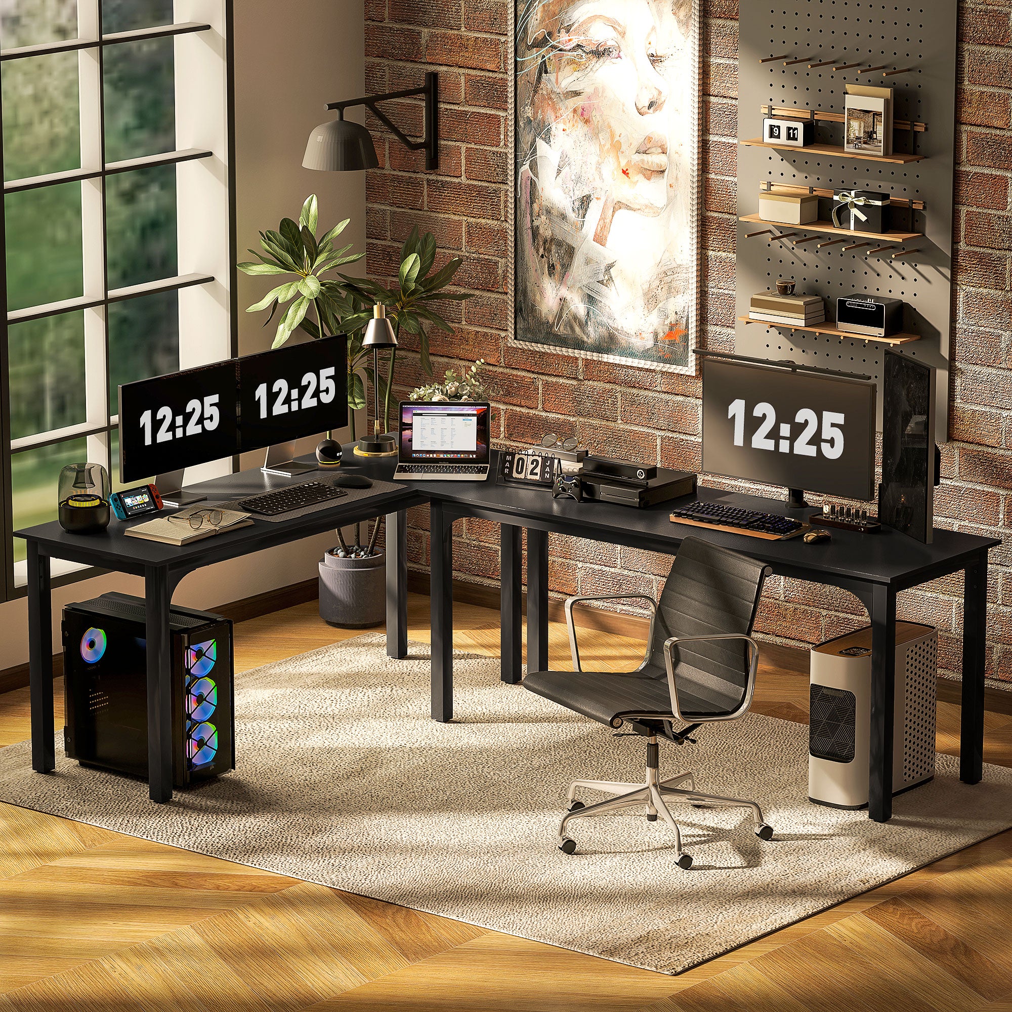 Large Computer Desk, 71" Long Home Office Desk for Two Person, Multi-Purpose Computer Table for Home Office Study, Distressed Black