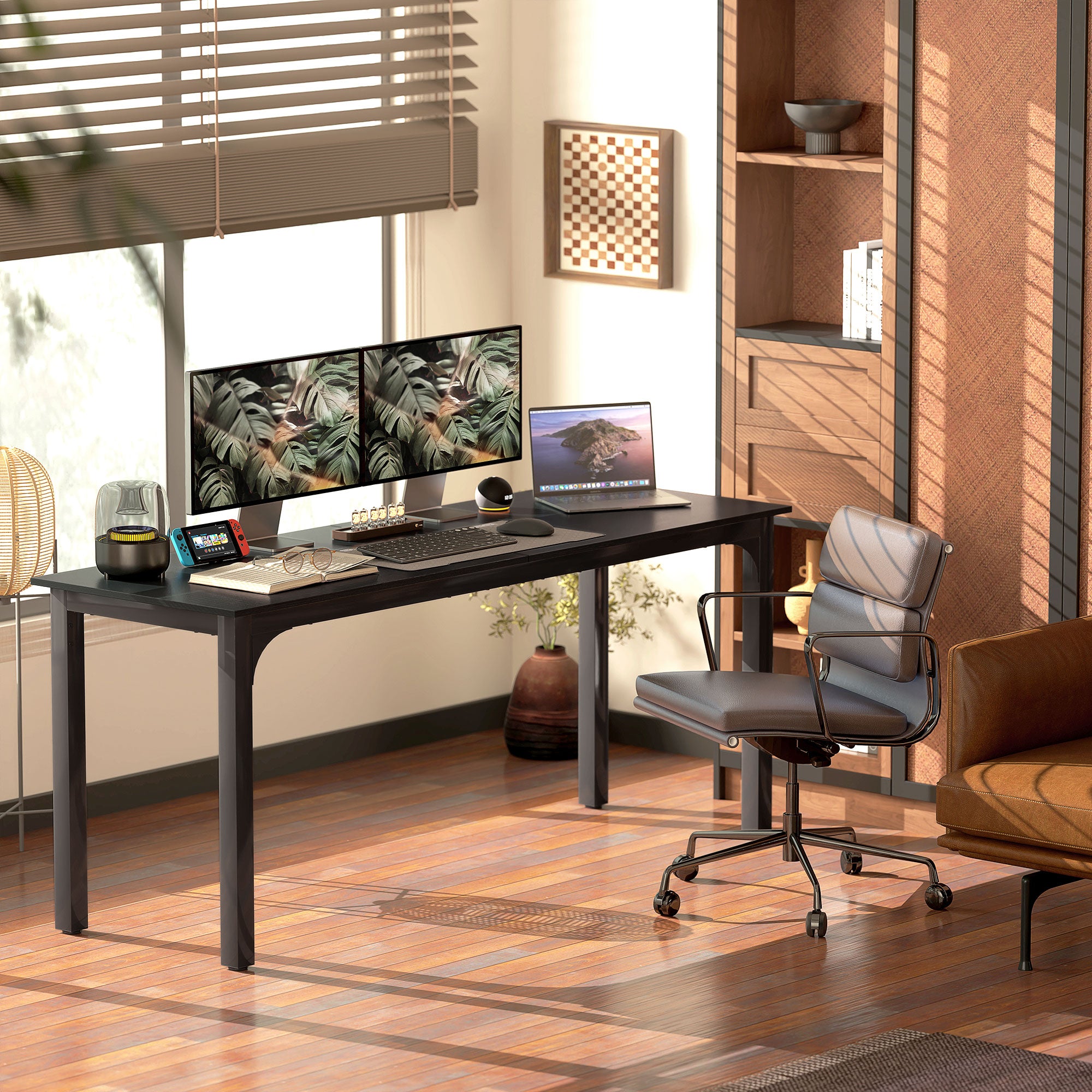 Large Computer Desk, 71" Long Home Office Desk for Two Person, Multi-Purpose Computer Table for Home Office Study, Distressed Black