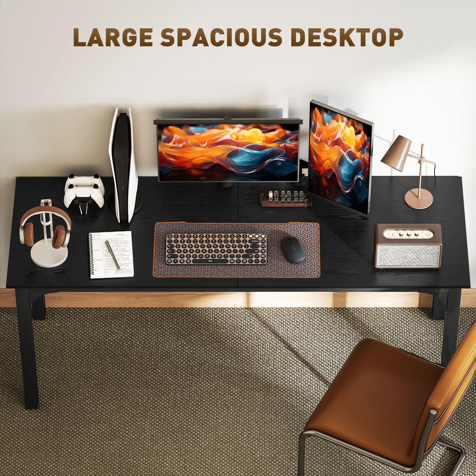 Large Computer Desk, 71" Long Home Office Desk for Two Person, Multi-Purpose Computer Table for Home Office Study, Distressed Black