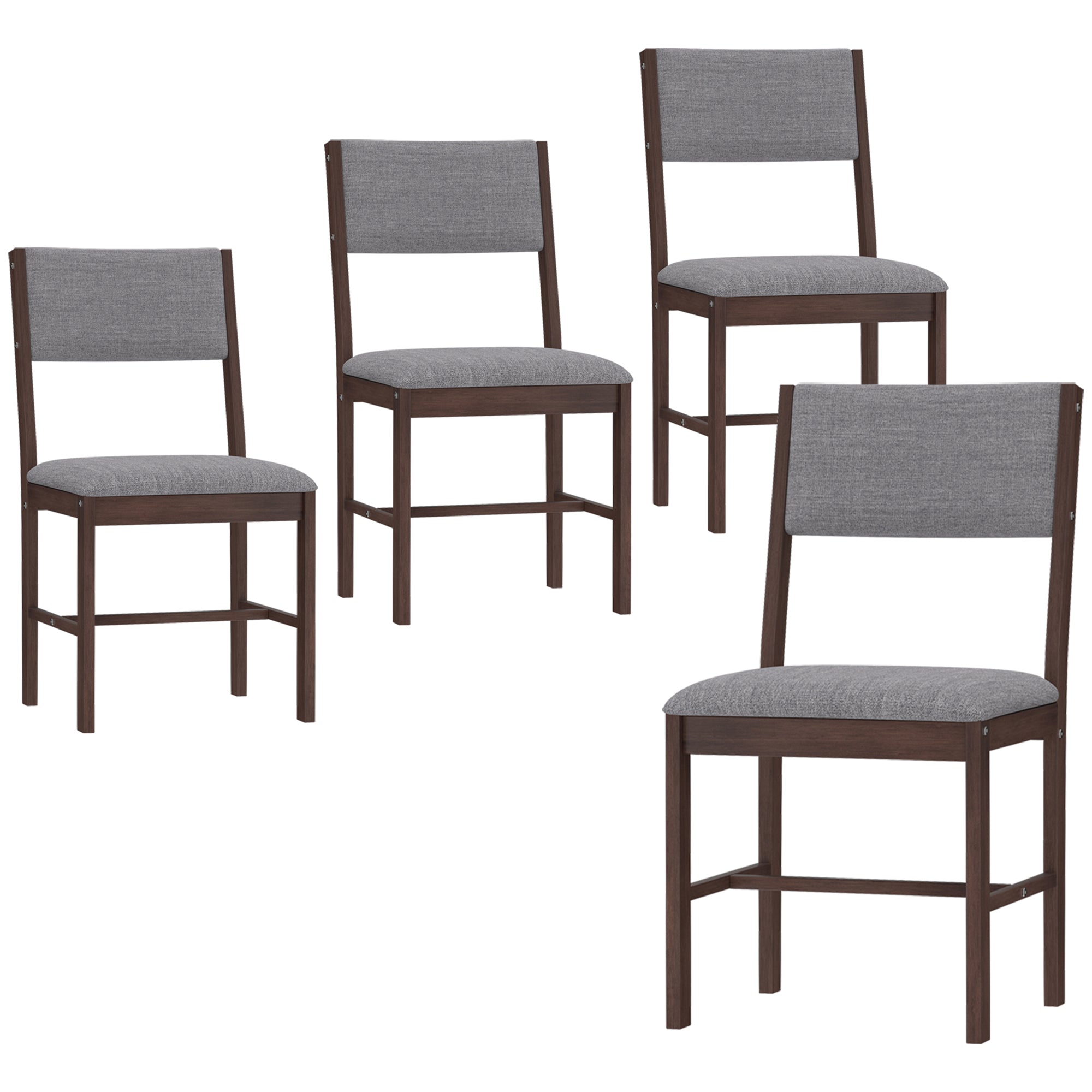 Modern Dining Chairs Set of 4, Linen Fabric Upholstered Kitchen Chairs with Rubberwood Legs for Dining Room, Living Room, Walnut and Gray
