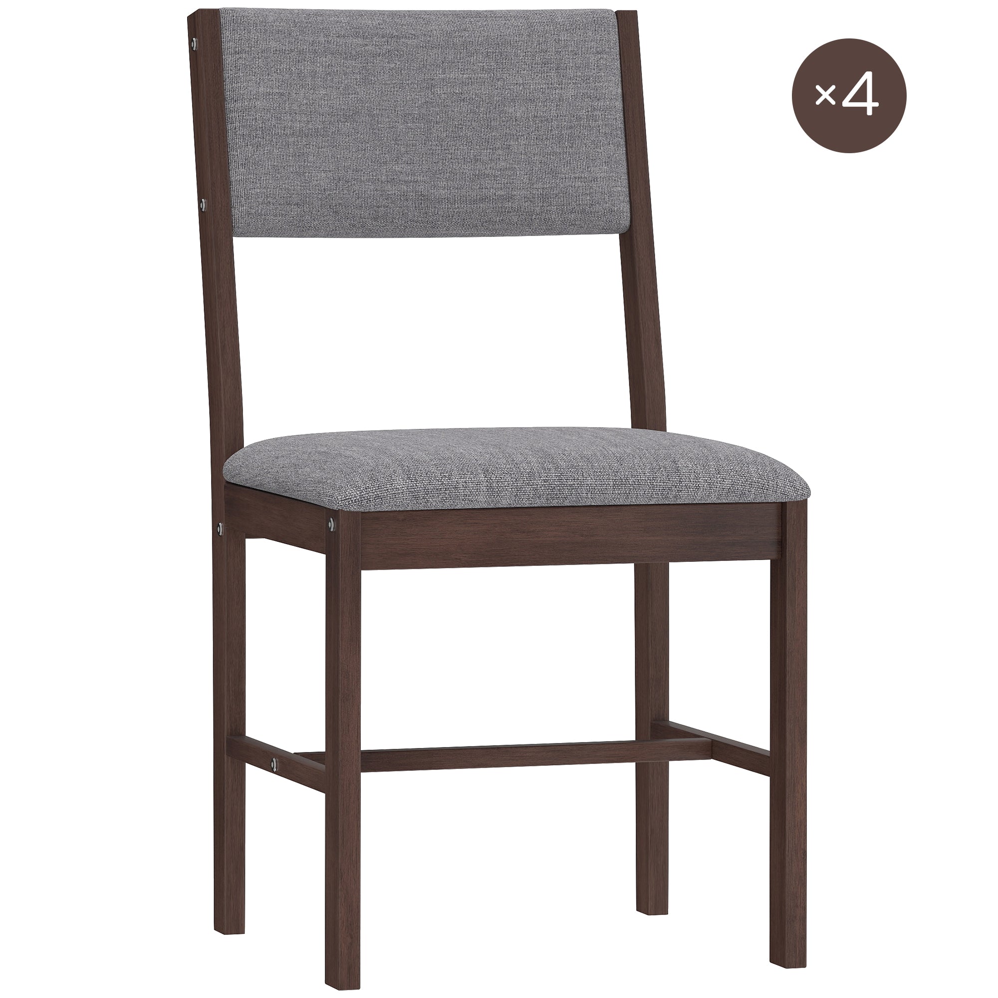 Modern Dining Chairs Set of 4, Linen Fabric Upholstered Kitchen Chairs with Rubberwood Legs for Dining Room, Living Room, Walnut and Gray
