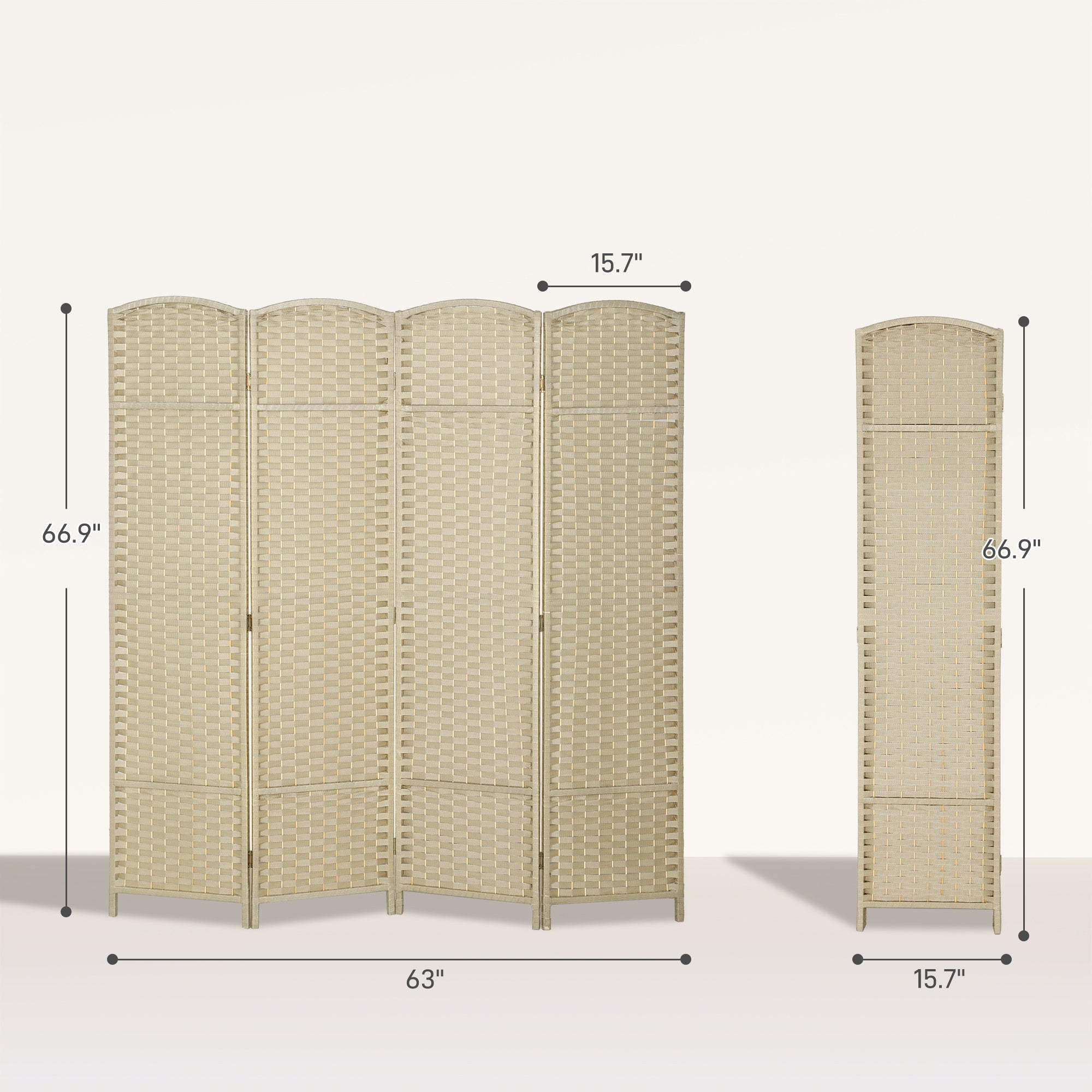 Room Divider, 4 Panel Folding Privacy Screen, 5.6' Tall Freestanding Partition for Home Office, Bedroom, Beige