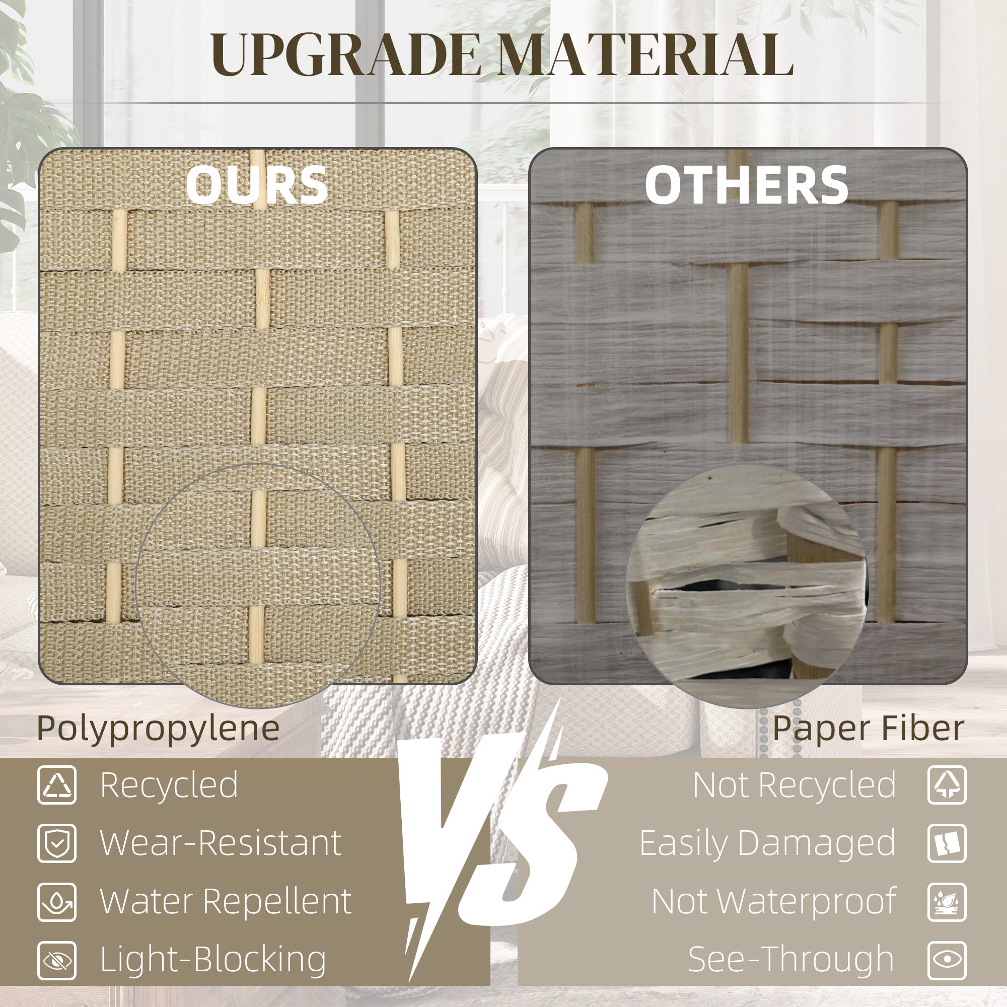 Room Divider, 4 Panel Folding Privacy Screen, 5.6' Tall Freestanding Partition for Home Office, Bedroom, Beige