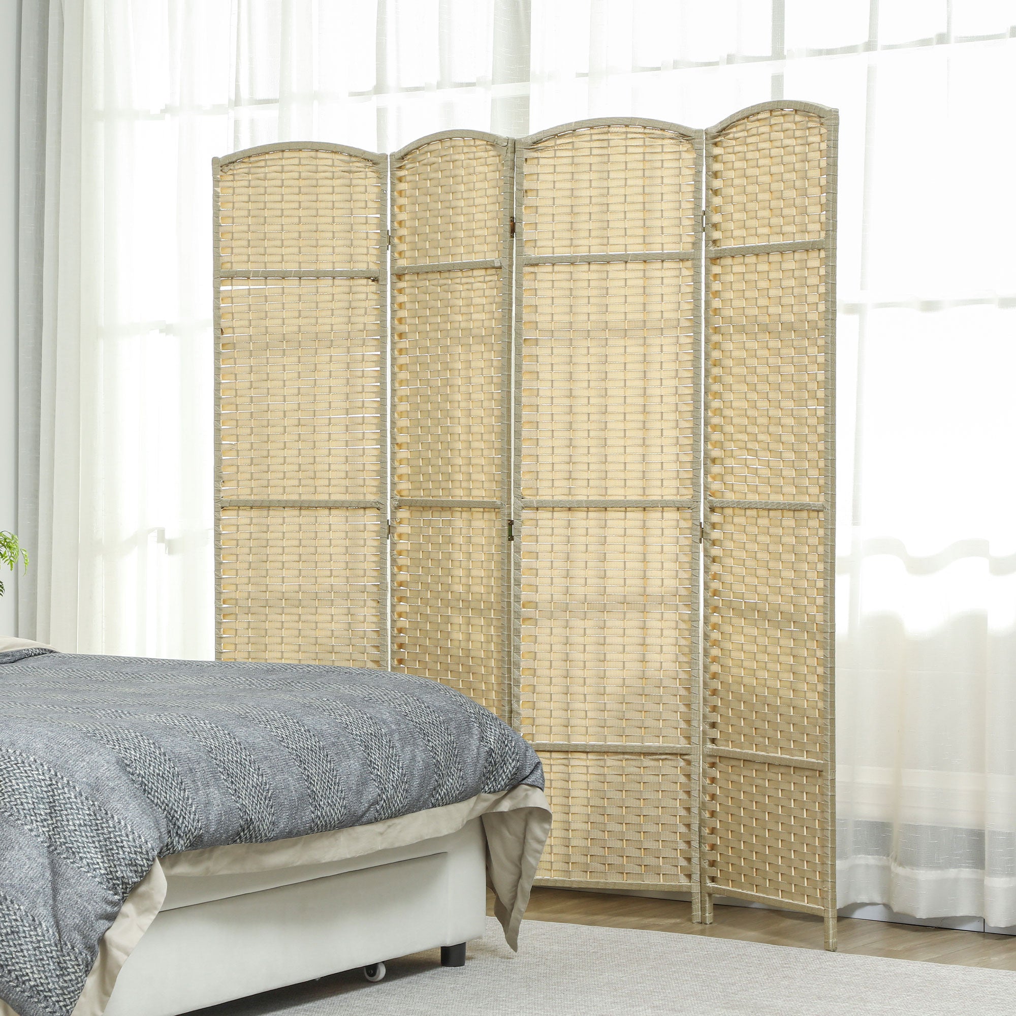 Room Divider, 4 Panel Folding Privacy Screen, 5.6' Tall Freestanding Partition for Home Office, Bedroom, Beige
