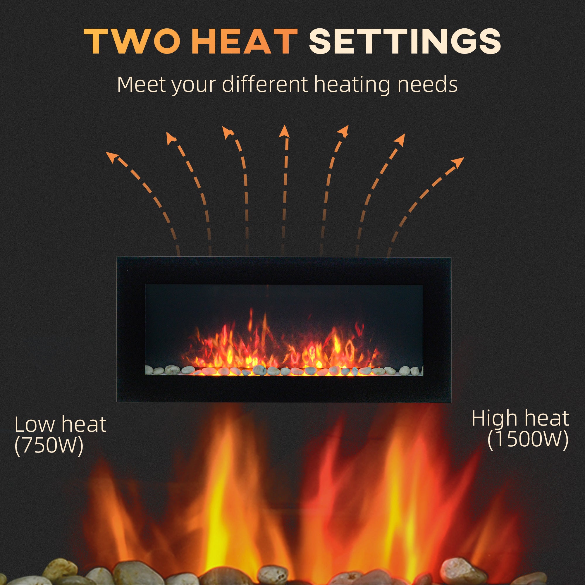 41.3" Electric Wall Fireplace with Flame Effect & 7-Color Backlight, 1500W, Black