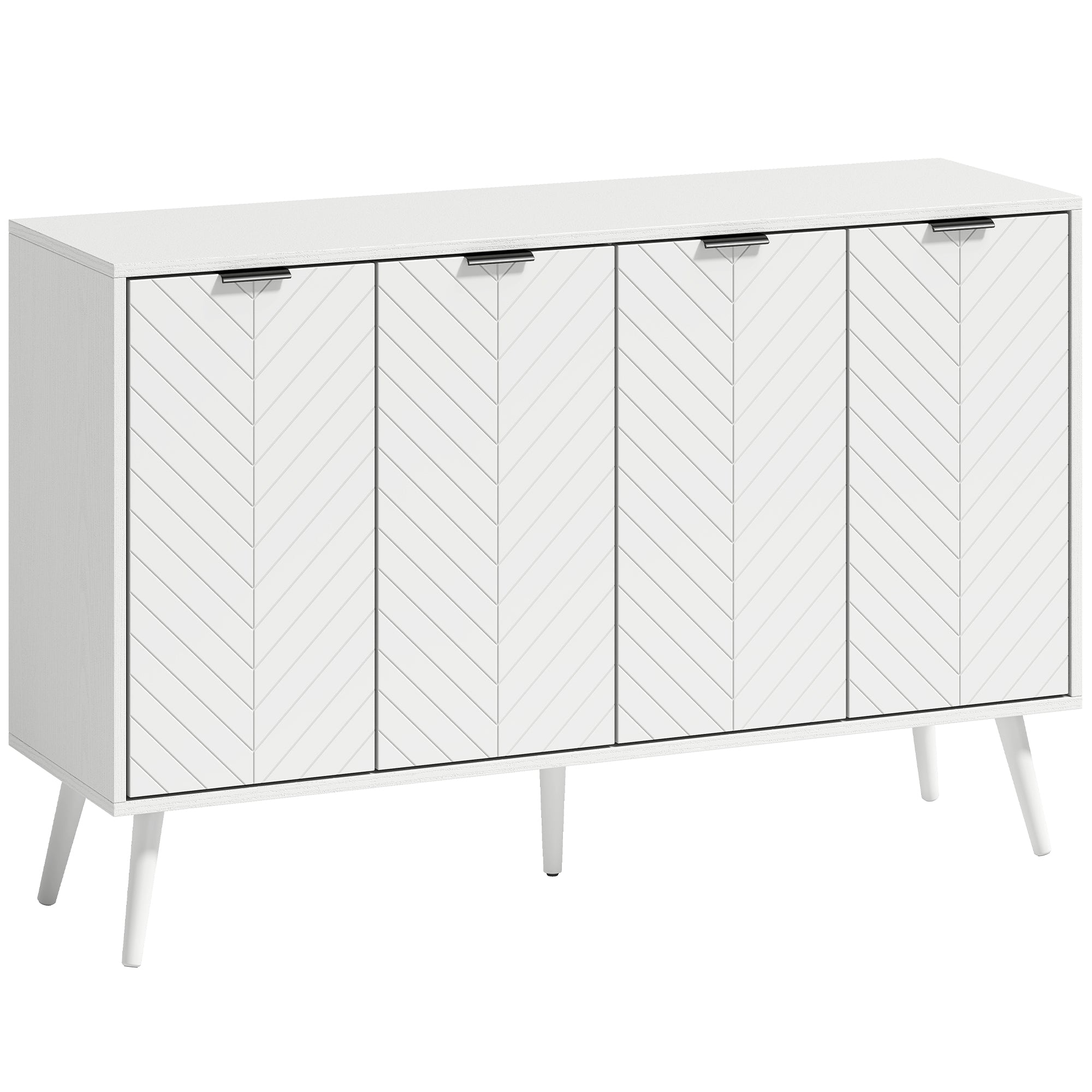 Modern Sideboard Buffet Cabinet, 47" Kitchen Storage Cabinet with 4 Doors and 2 Adjustable Shelves, Coffee Bar Station, White