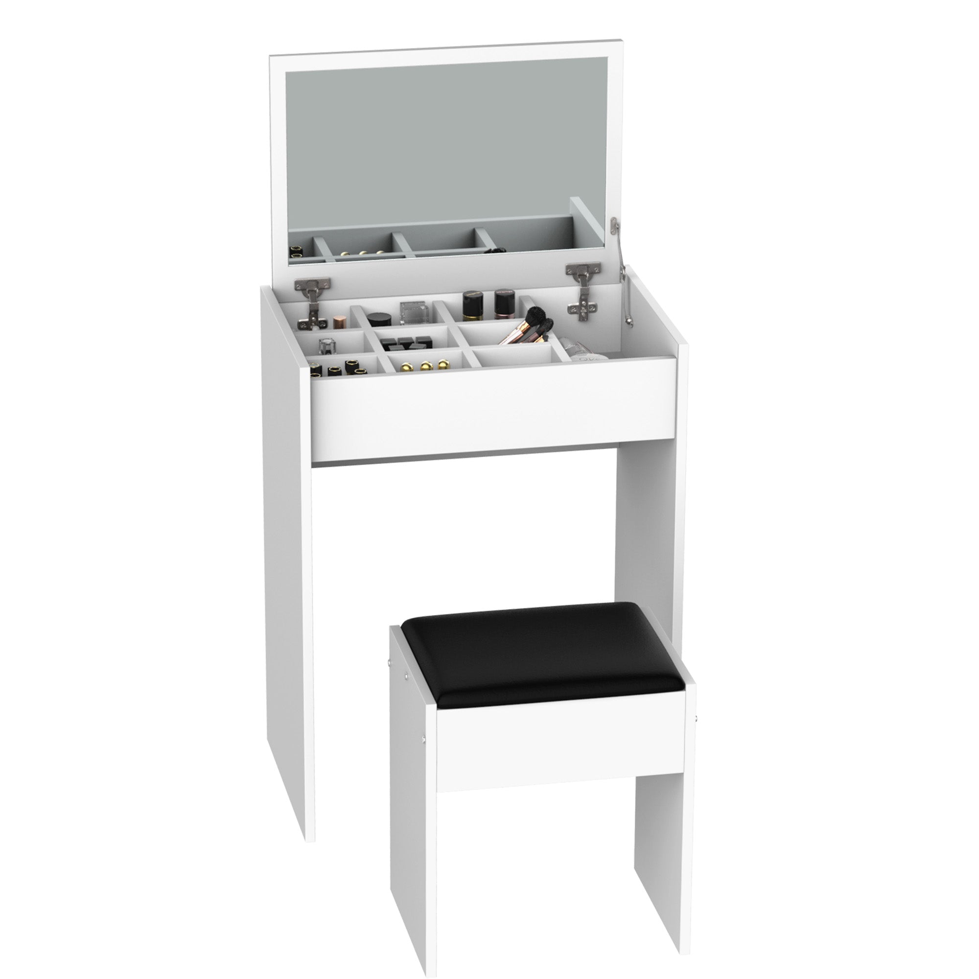 HOMCOM Dressing Table with Mirror and Stool, Vanity Makeup Table with Flip Up Mirror, Vanity Desk with Storage Unit and Padded Seat, White