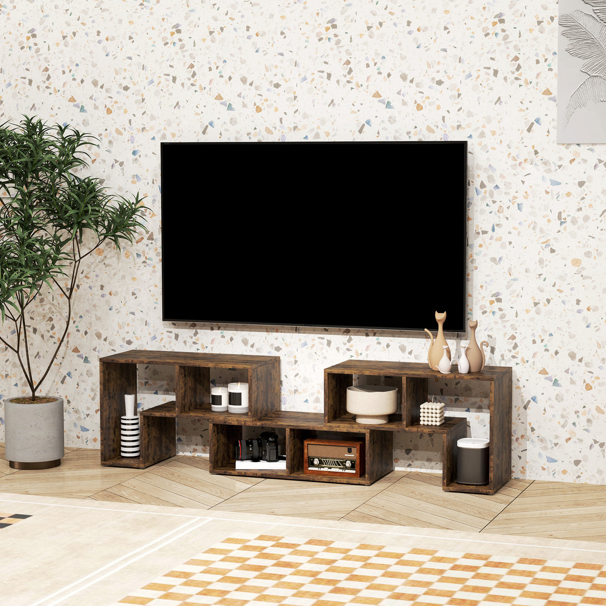 TV Stand for TVs up to 75", 3-Piece Modular TV Console, Industrial Entertainment Center with Open Storage Shelves for Living Room, Rustic Brown