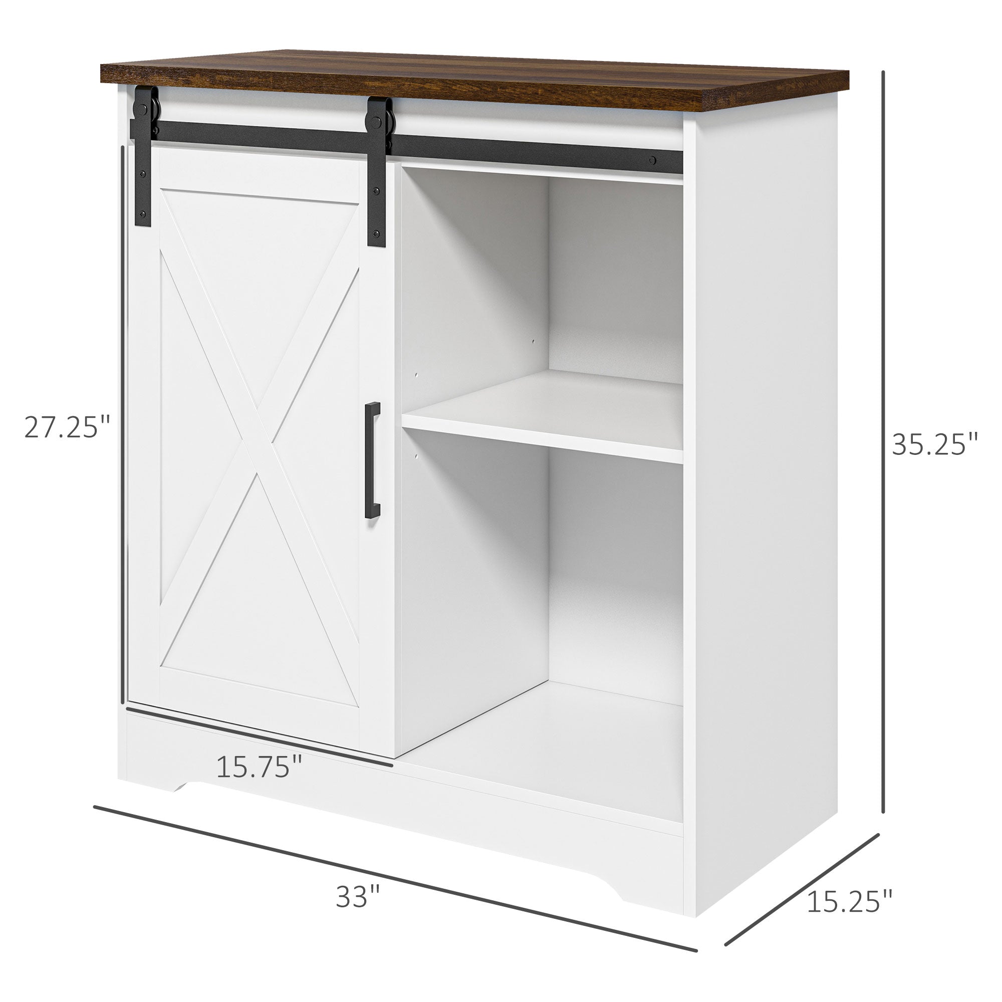 Farmhouse Kitchen Sideboard Buffet Cabinet w/ Sliding Barn Door & Adjustable Shelf, White - HOMCOM