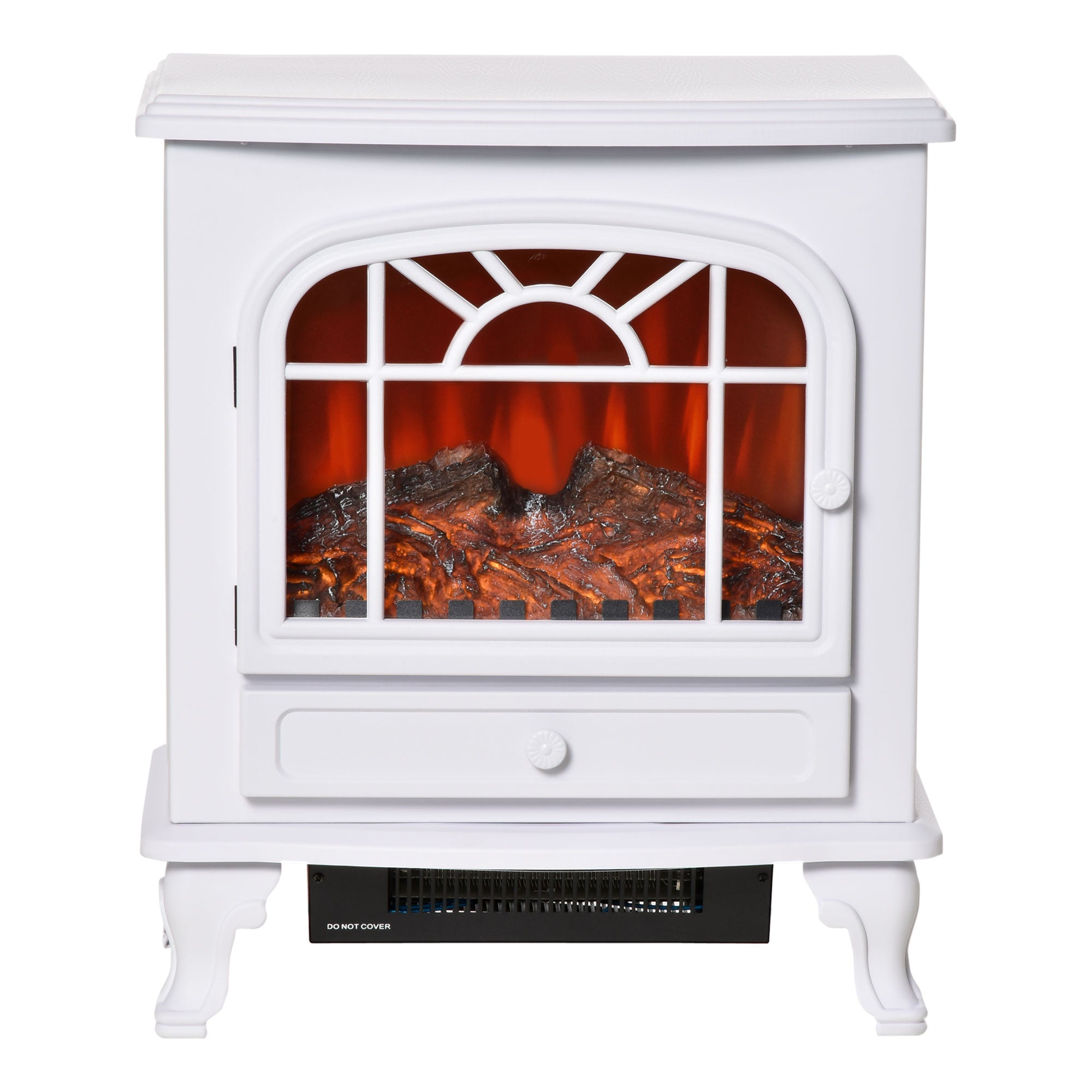 Electric Fireplace Heater, Freestanding Fireplace Stove with Realistic Flame Effect and Adjustable Temperature, Overheat Safety Protection, 750W/1500W, White