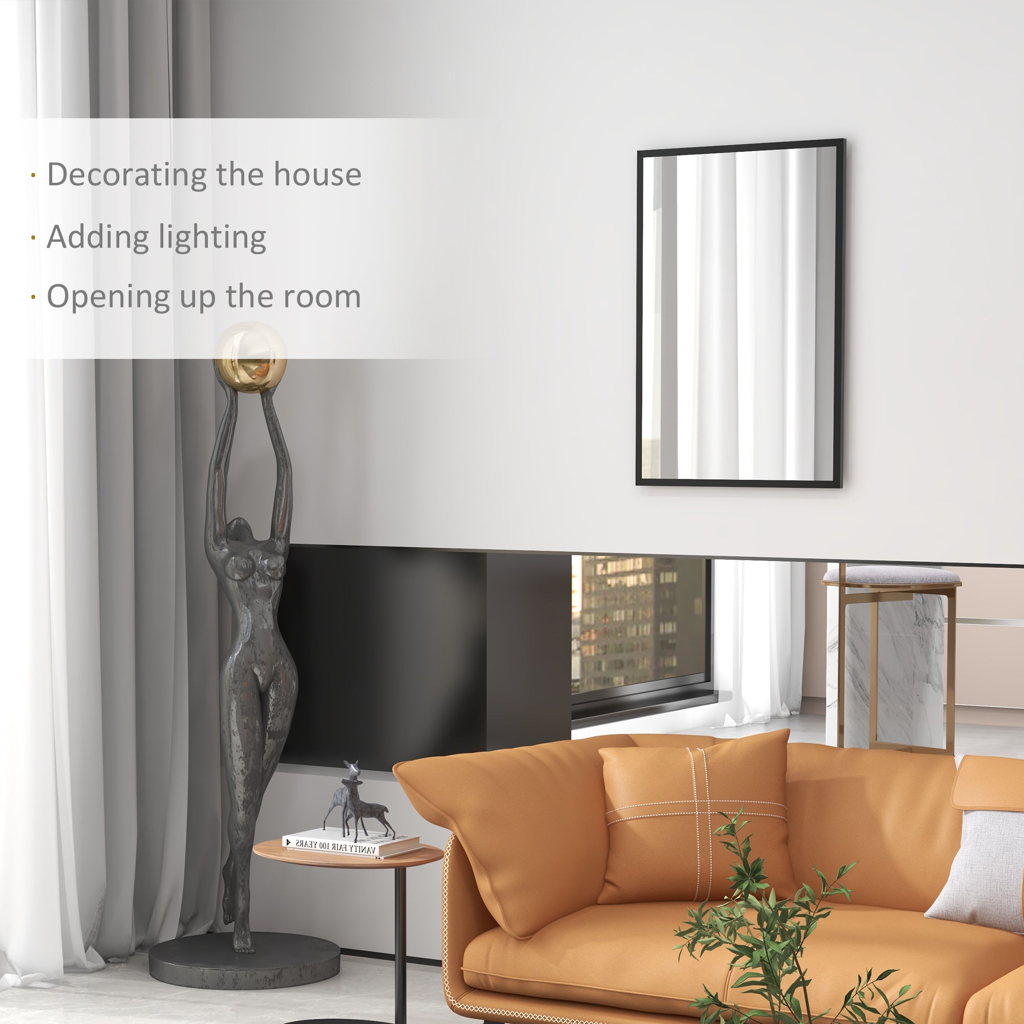 HOMCOM 24" x 36" Wall Mirror, Rectangular Bathroom Mirror for Living Room, Bedroom, Entryway, Home Decor, Hangs Horizontally and Vertically, Black