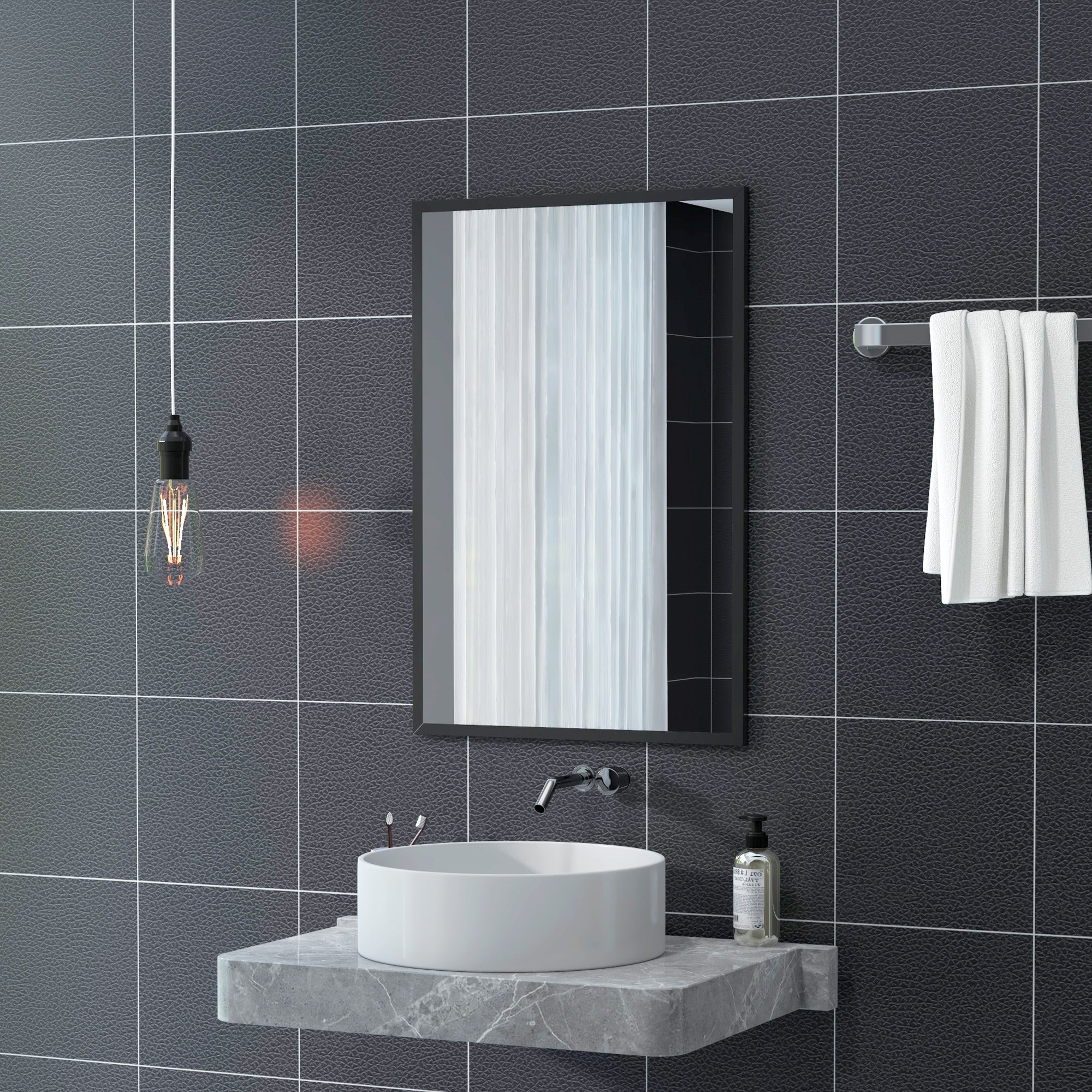 HOMCOM 24" x 36" Wall Mirror, Rectangular Bathroom Mirror for Living Room, Bedroom, Entryway, Home Decor, Hangs Horizontally and Vertically, Black