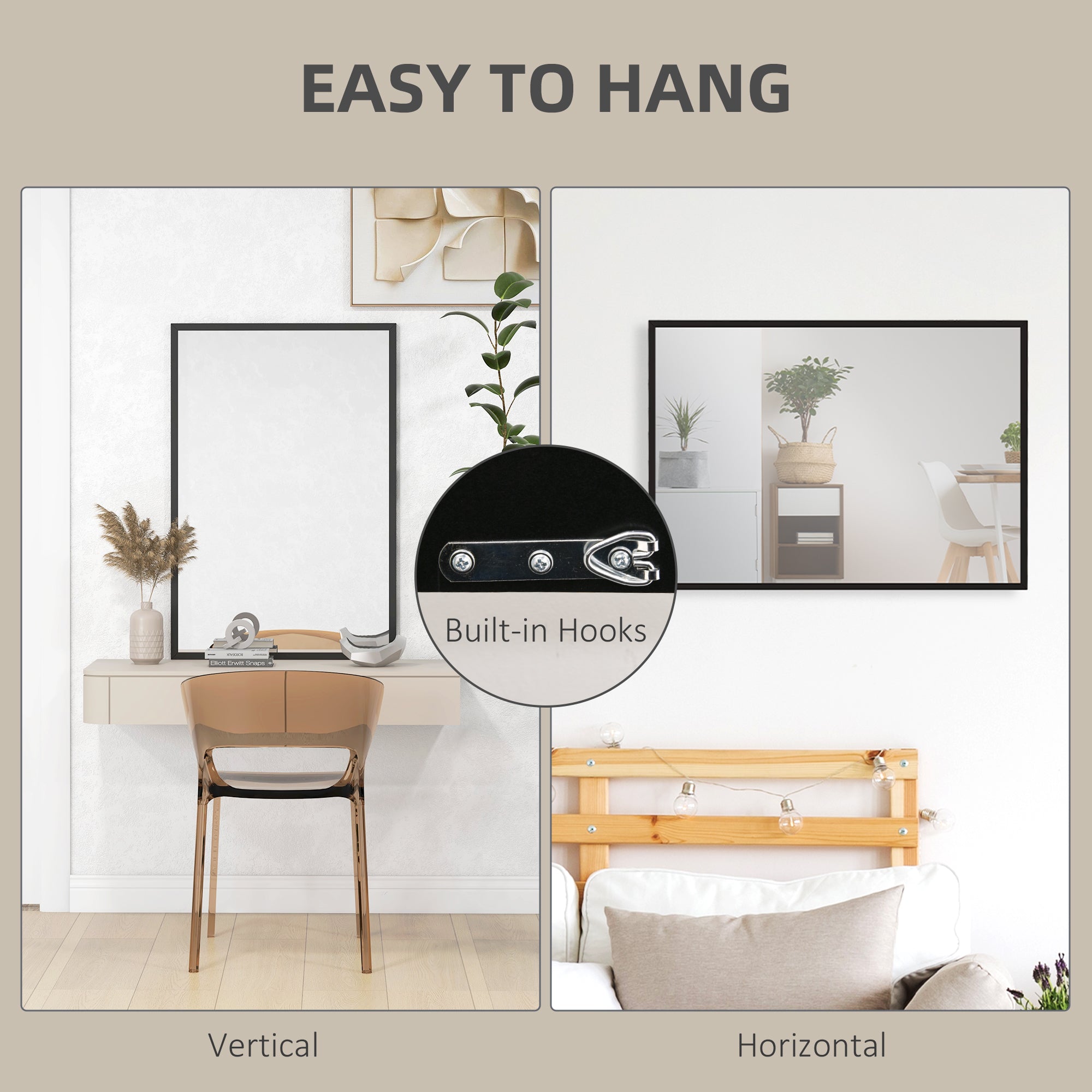 HOMCOM 24" x 36" Wall Mirror, Rectangular Bathroom Mirror for Living Room, Bedroom, Entryway, Home Decor, Hangs Horizontally and Vertically, Black