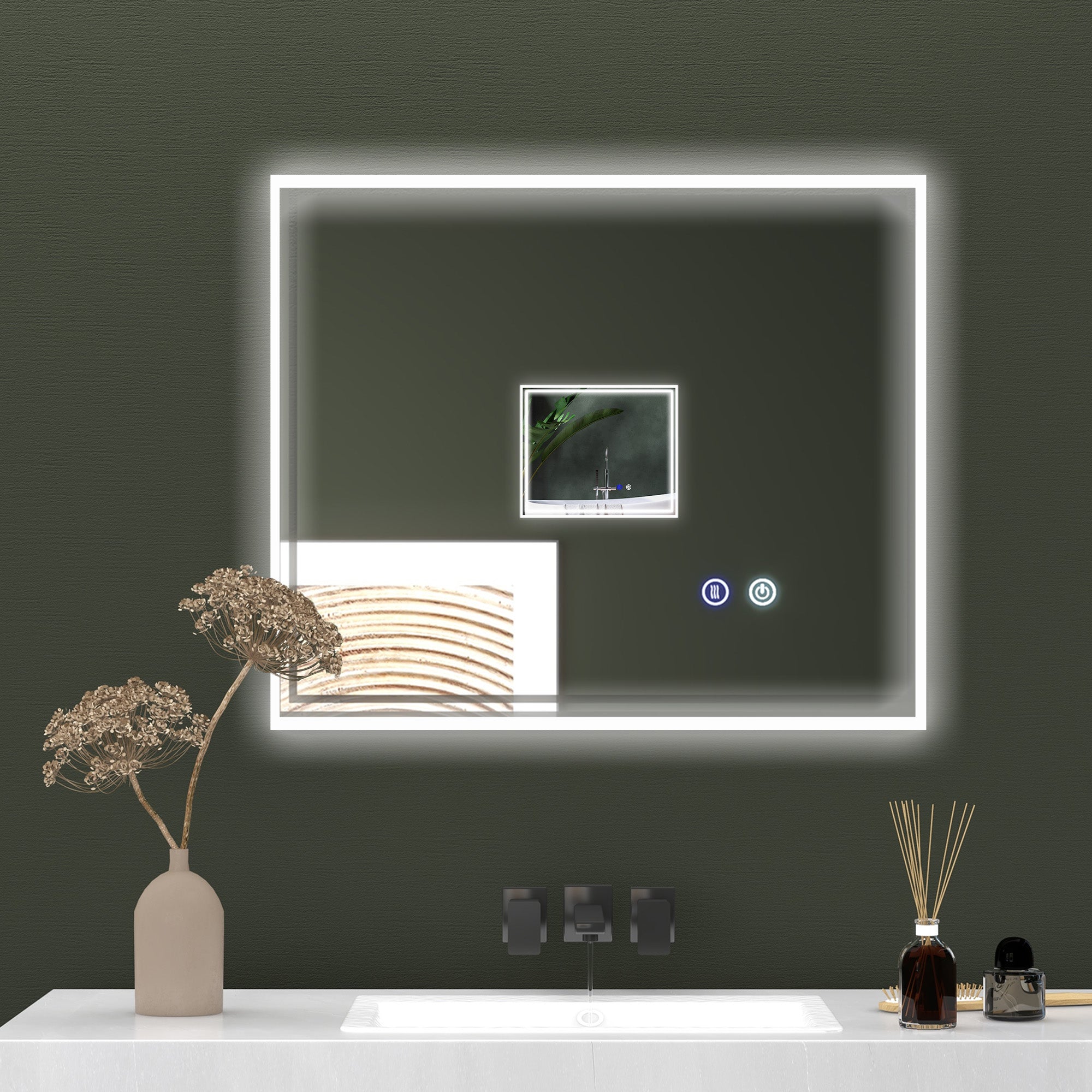 kleankin Bathroom Mirror with LED Lights, Dimmable Makeup Mirror with 3 Temperature Colours, Defogging Film, Memory Function and Aluminium Frame, Hardwired, Horizontal and Vertical, 60 x 50 cm