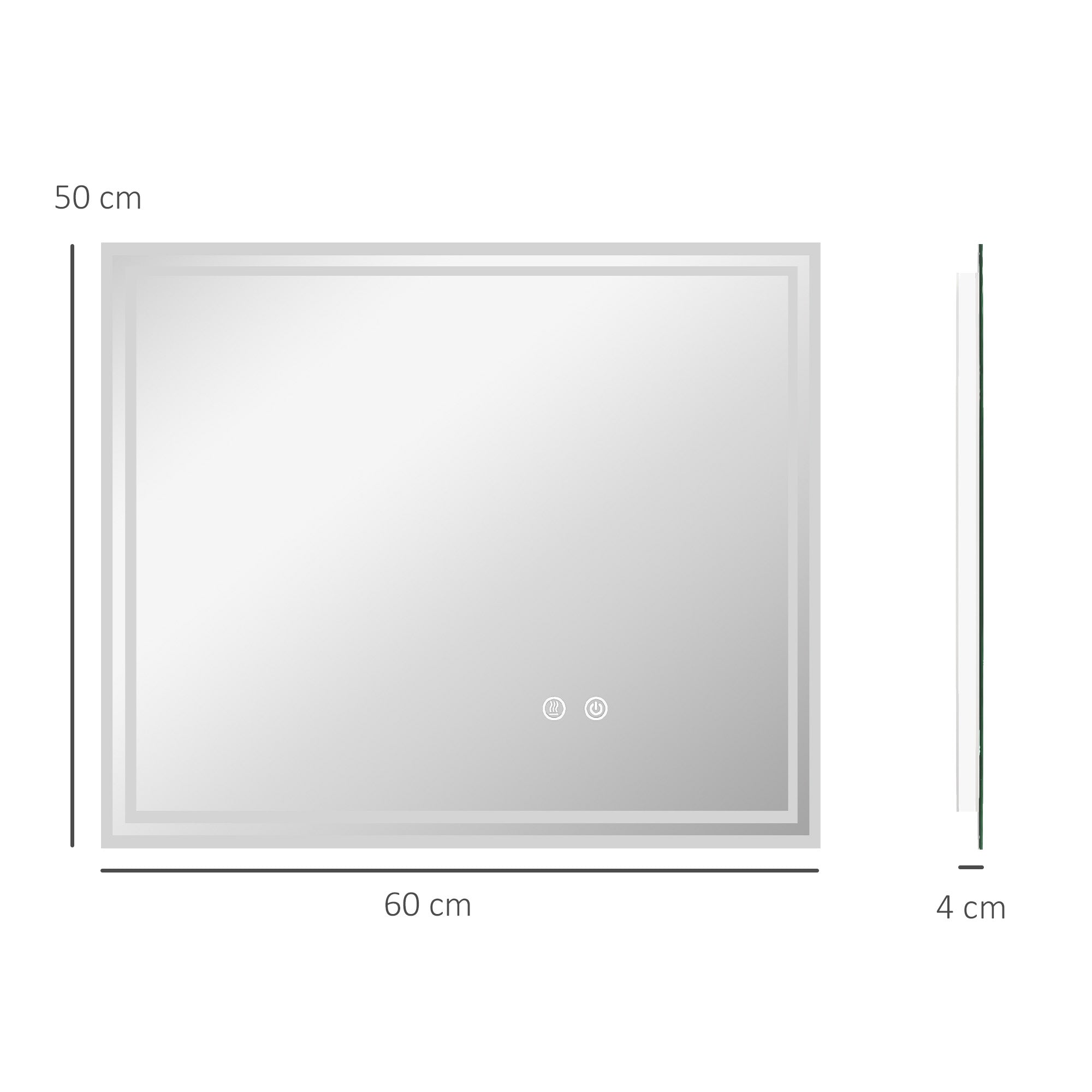 kleankin Bathroom Mirror with LED Lights, Dimmable Makeup Mirror with 3 Temperature Colours, Defogging Film, Memory Function and Aluminium Frame, Hardwired, Horizontal and Vertical, 60 x 50 cm