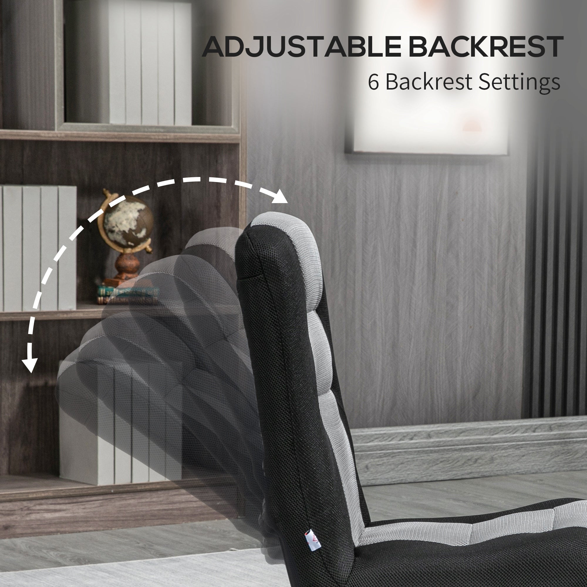 HOMCOM Folding Floor Chair for Adults Teens, 360 Degree Swivel Gaming Chair, 6 Positions Adjustable Lazy Sofa Chair with Padded Backrest for Reading, Gaming, Meditation, Black