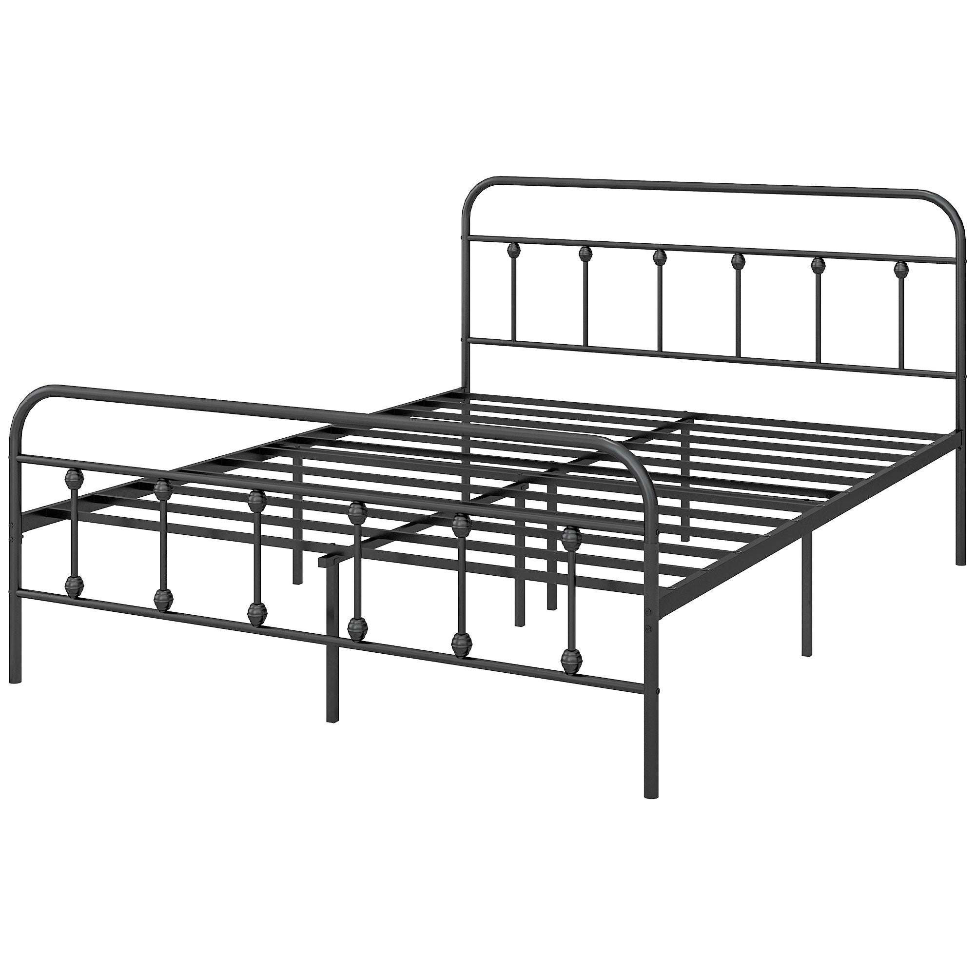HOMCOM 5ft King Bed Frame with Underbed Storage, Metal Platform Bed frame with Tall Headboard, Footboard and Steel Slat Support, No Box Spring Needed, Easy Assembly, Black