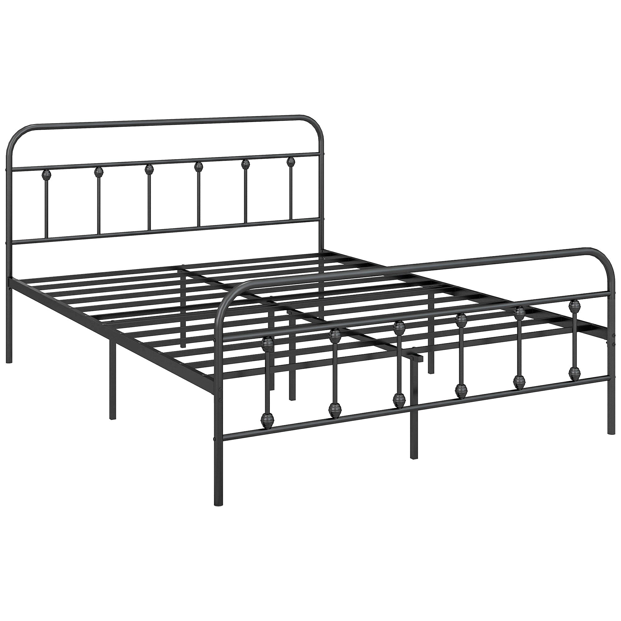 HOMCOM 5ft King Bed Frame with Underbed Storage, Metal Platform Bed frame with Tall Headboard, Footboard and Steel Slat Support, No Box Spring Needed, Easy Assembly, Black